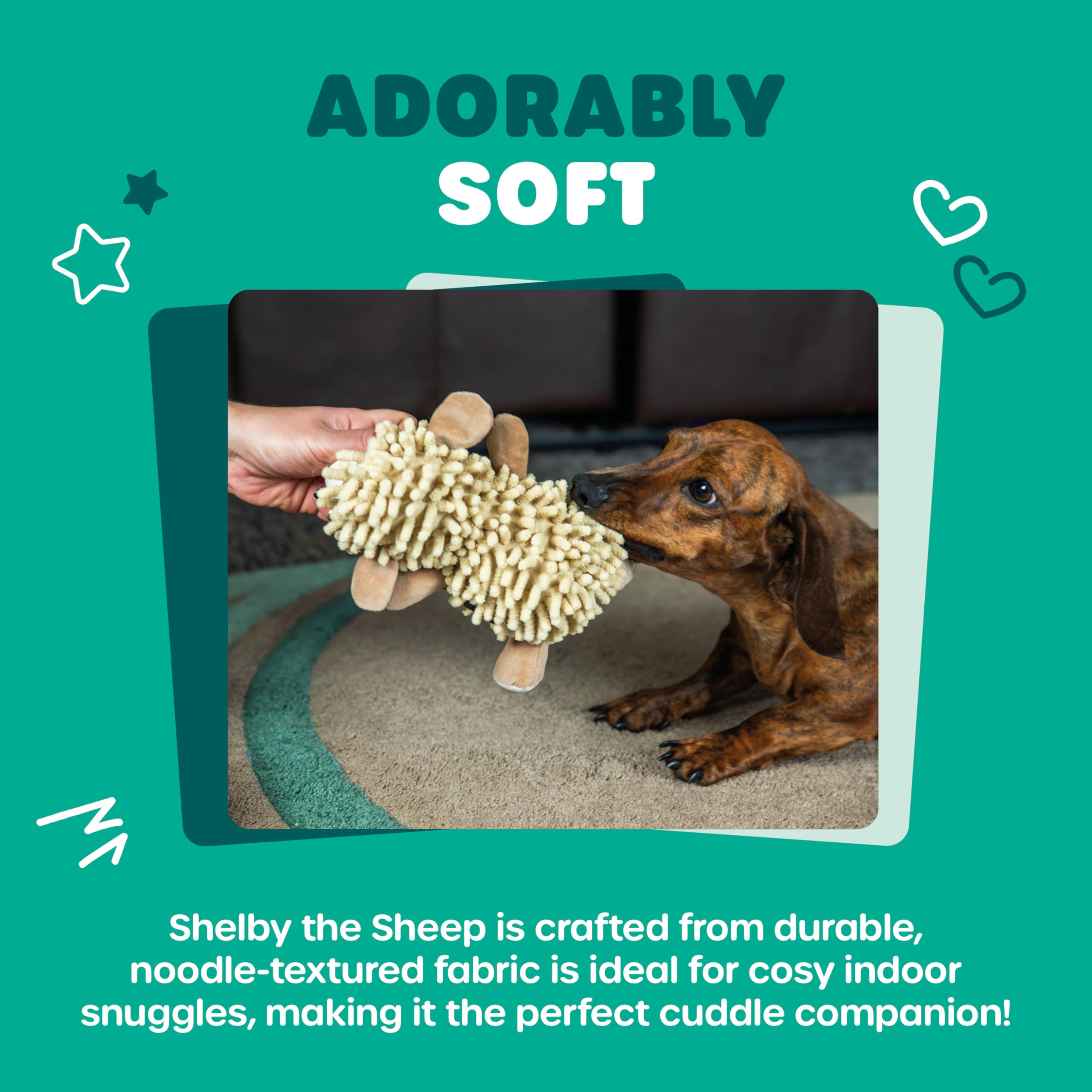 Webbox Shelby the Sheep Plush Squeak Toy - Noodle Fabric | Anxiety Relief | Small Breeds