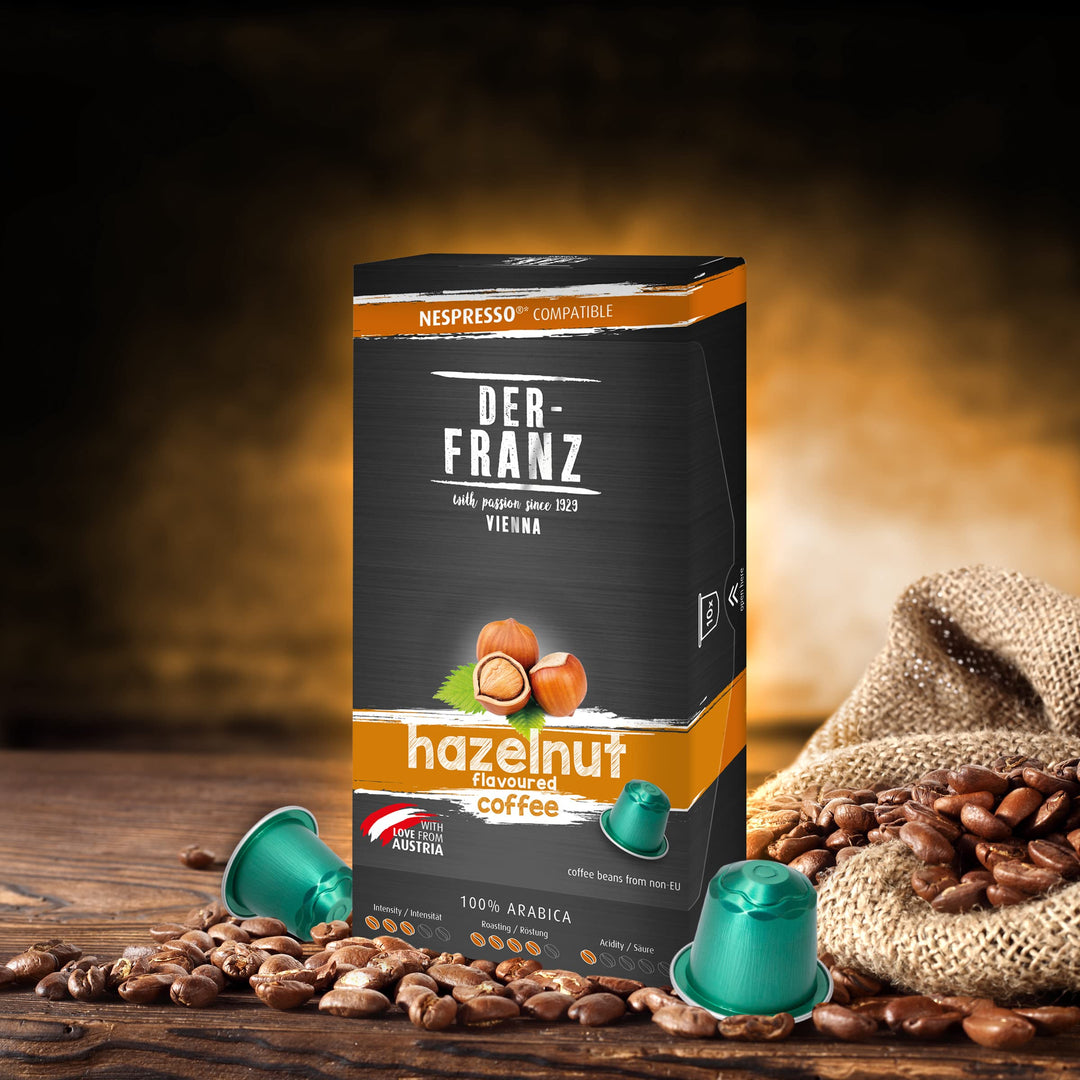 Der-Franz Hazelnut Aroma Coffee Capsules, 60 Capsules (6x10), Nespresso Compatible