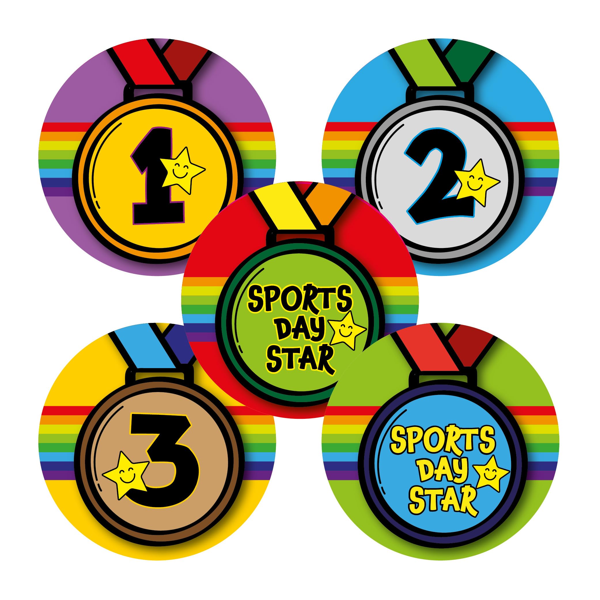 SuperStickers Sports Day Stickers Variety Pack - 1st, 2nd, 3rd & Star | 125 Stickers, 28mm 1