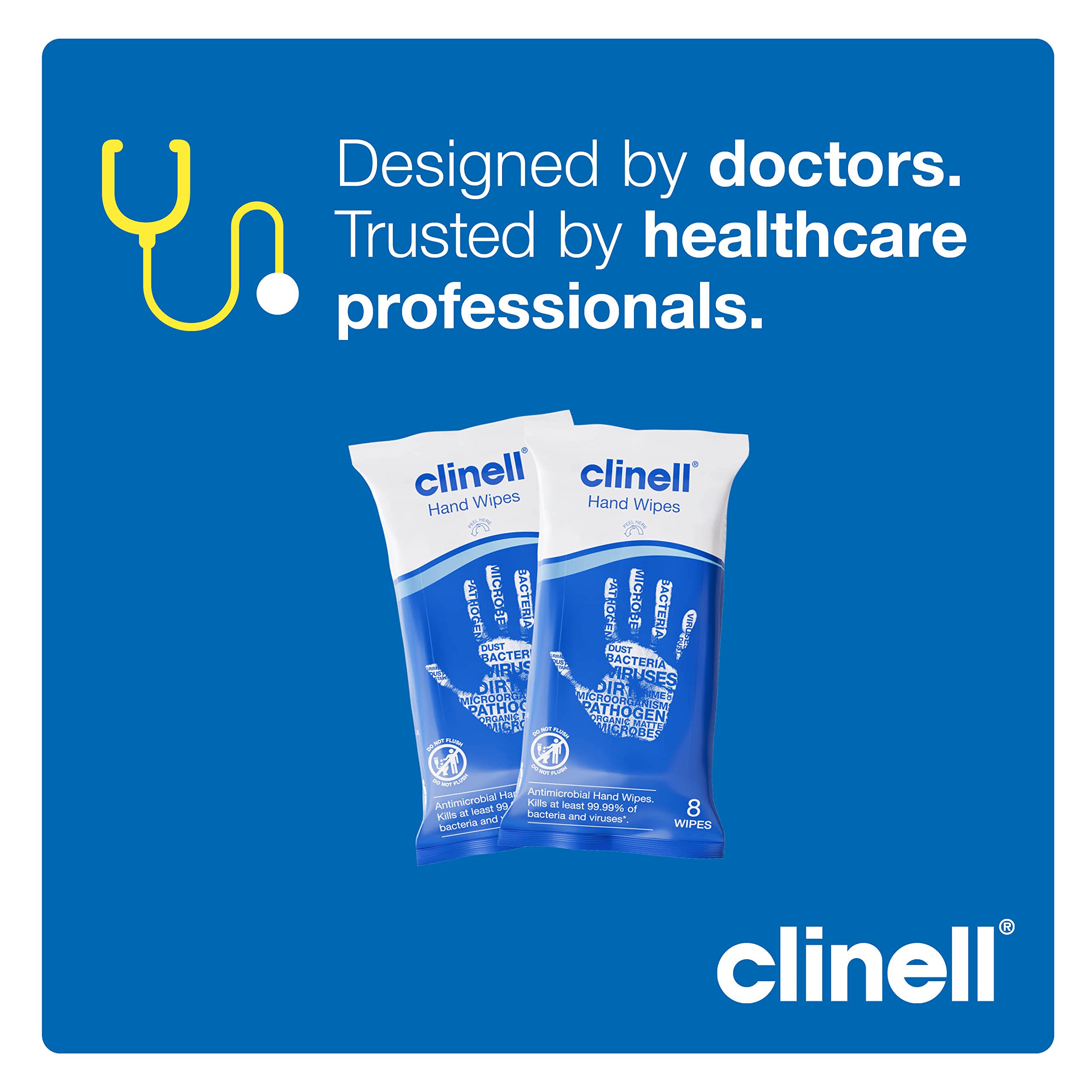 Clinell Antimicrobial Hand Wipes - Kills 99.999% Bacteria | Travel Size | 20 Packs of 8 Wipes 7