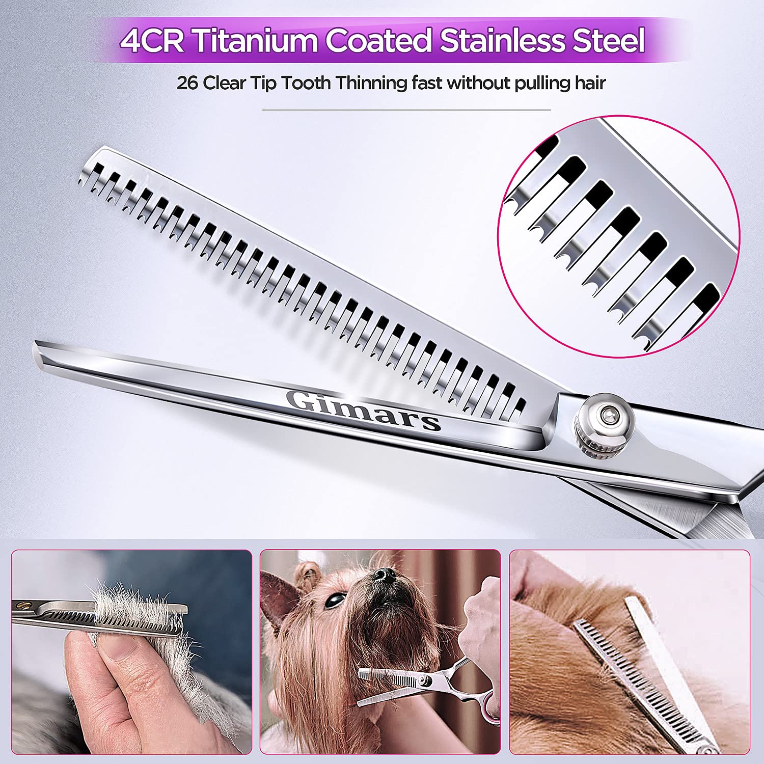 Gimars 6-in-1 Professional Dog Grooming Scissors Set | 4CR Stainless Steel | Pink