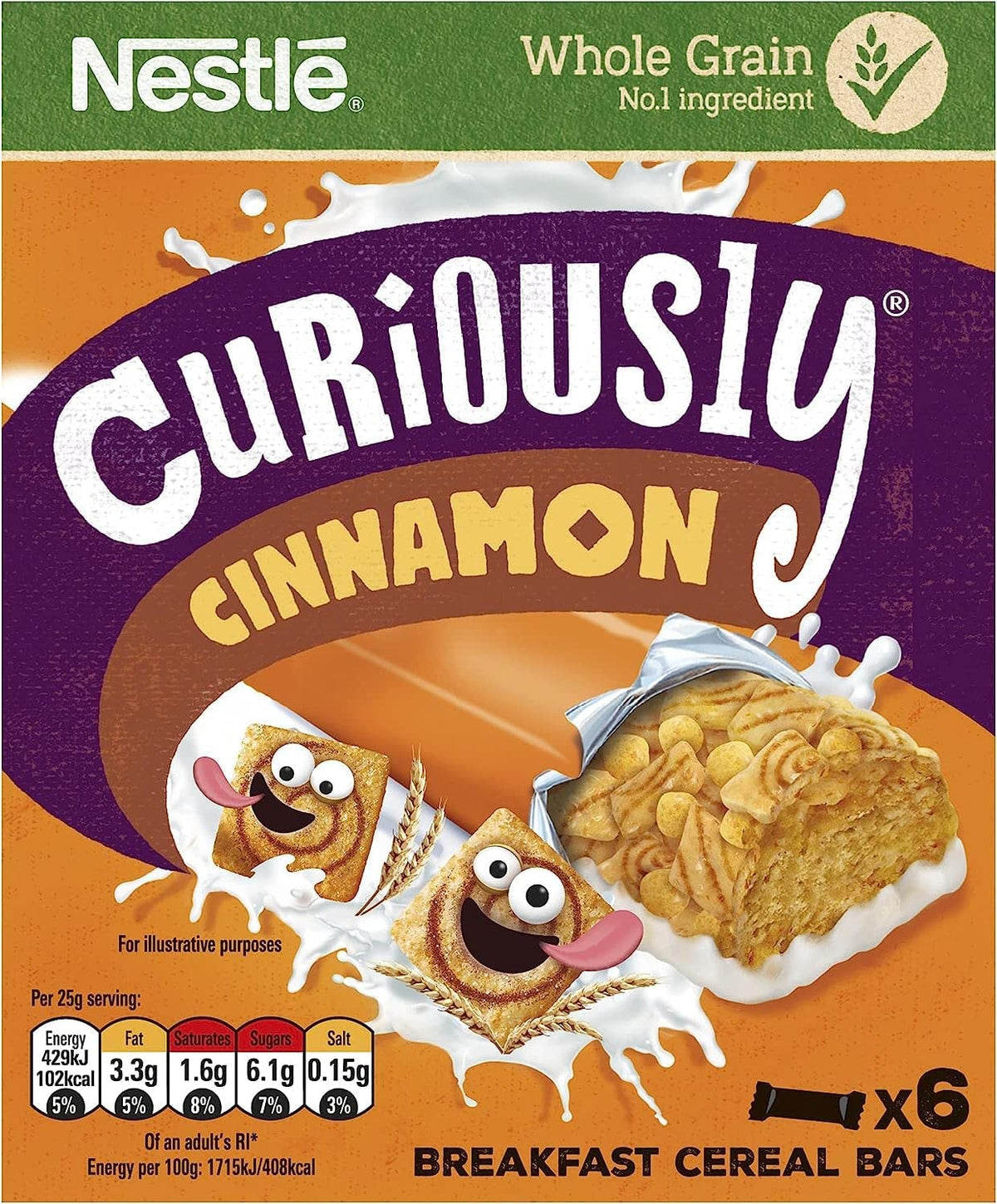 Nestlé Curiously Cinnamon Breakfast Cereal Bars - 6 x 25g (150g)