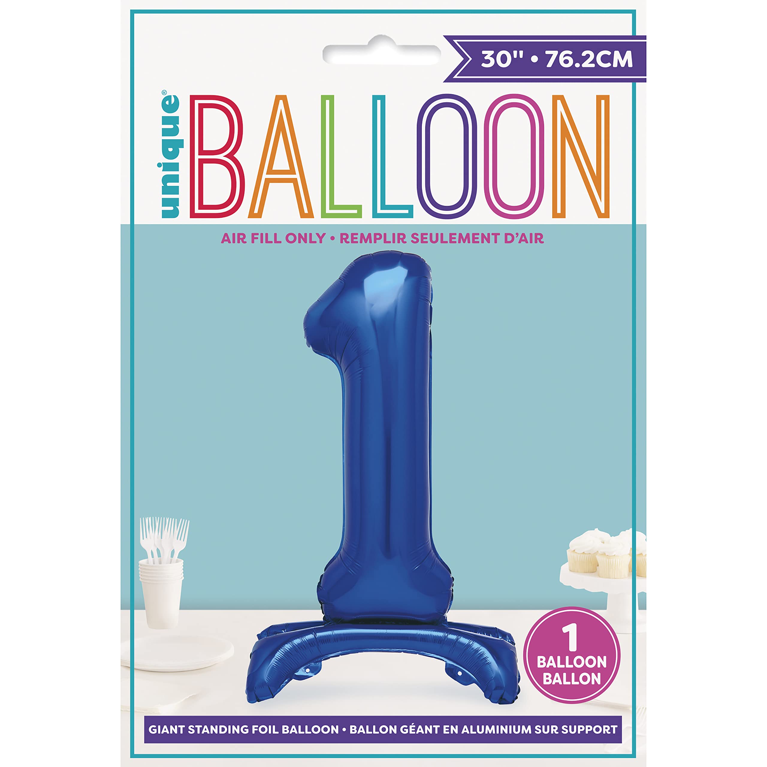 Unique Blue Standing Number 1 Foil Balloon - 30' Size, Air Fill Only | Mylar 2