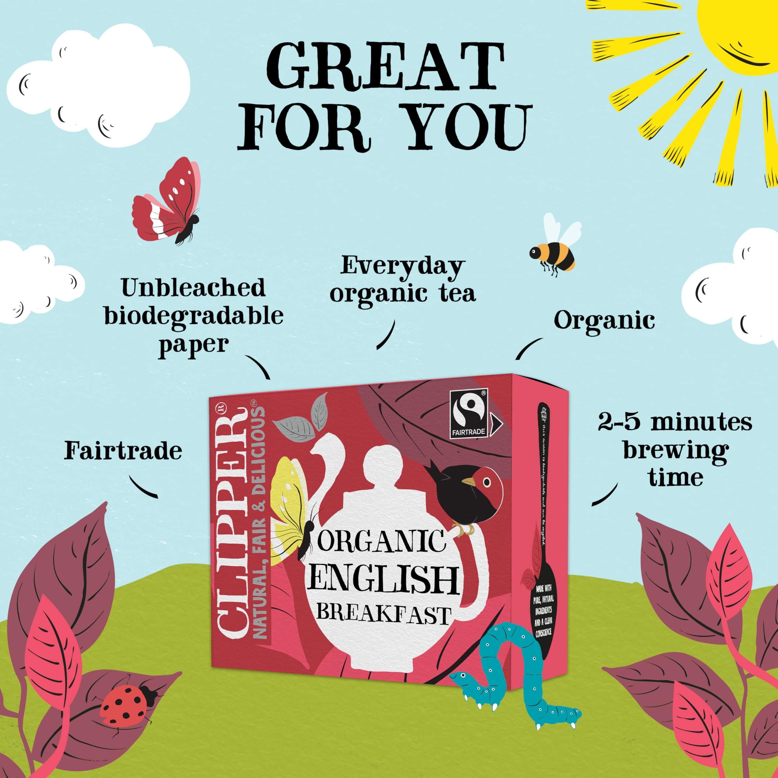 Clipper Fairtrade Organic English Breakfast Tea Bags - 80 Count | Black Tea | Plastic-Free