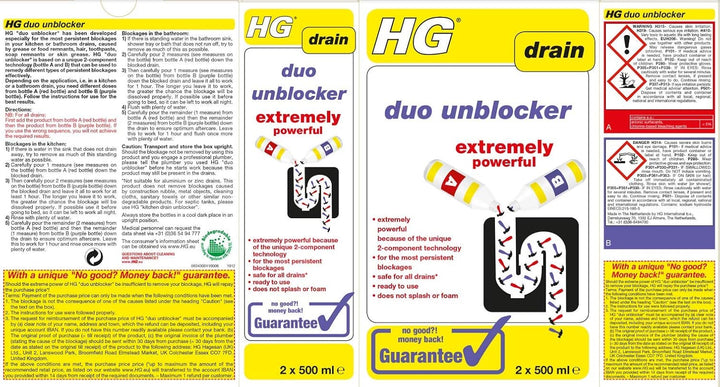 HG Duo Unblocker 1L - Extremely Powerful 2-Component Drain Unblocker for Kitchen & Bathroom Drains