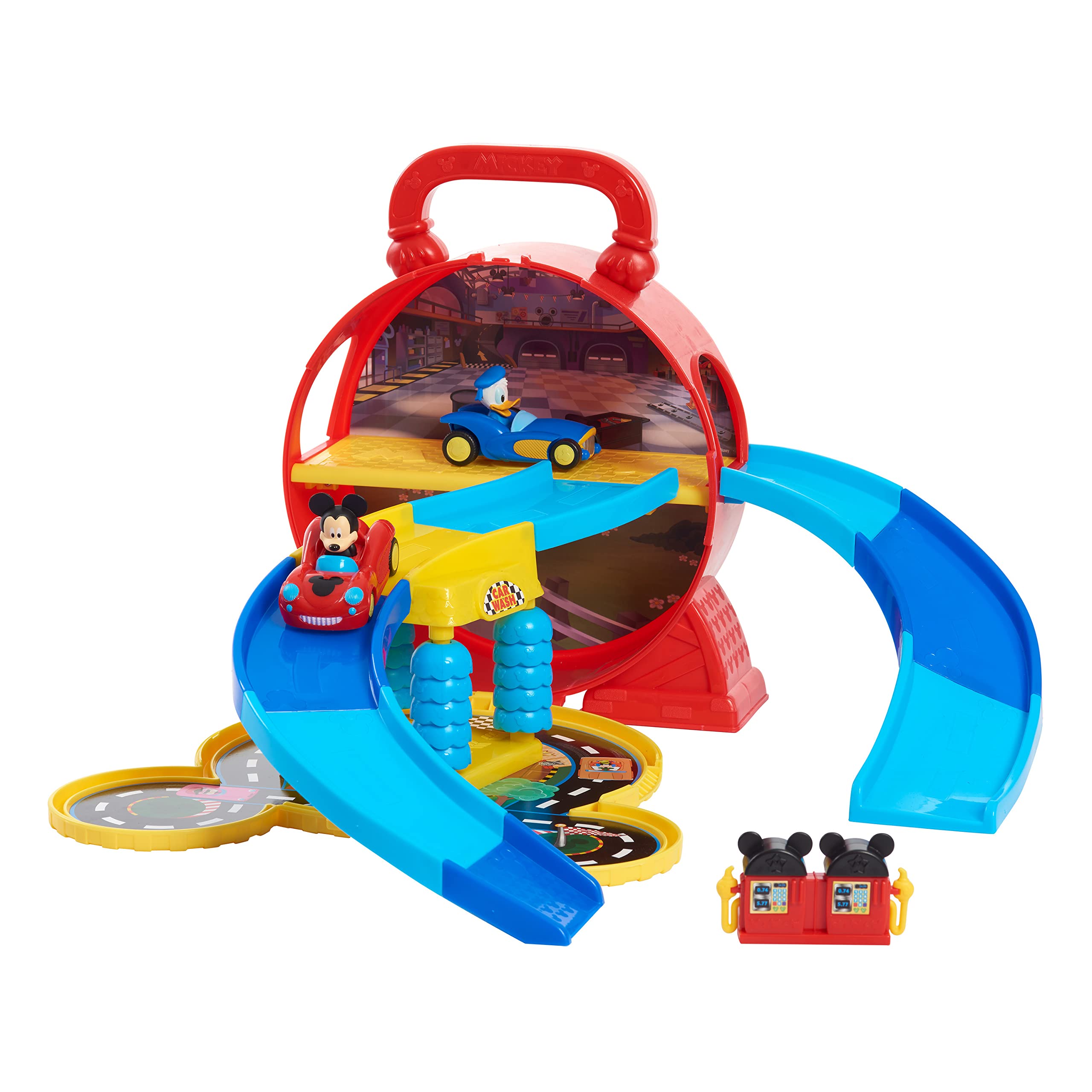 Disney Mickey Mouse Stow ’n Go Garage Playset with 2 Diecast Vehicles | Ages 3+