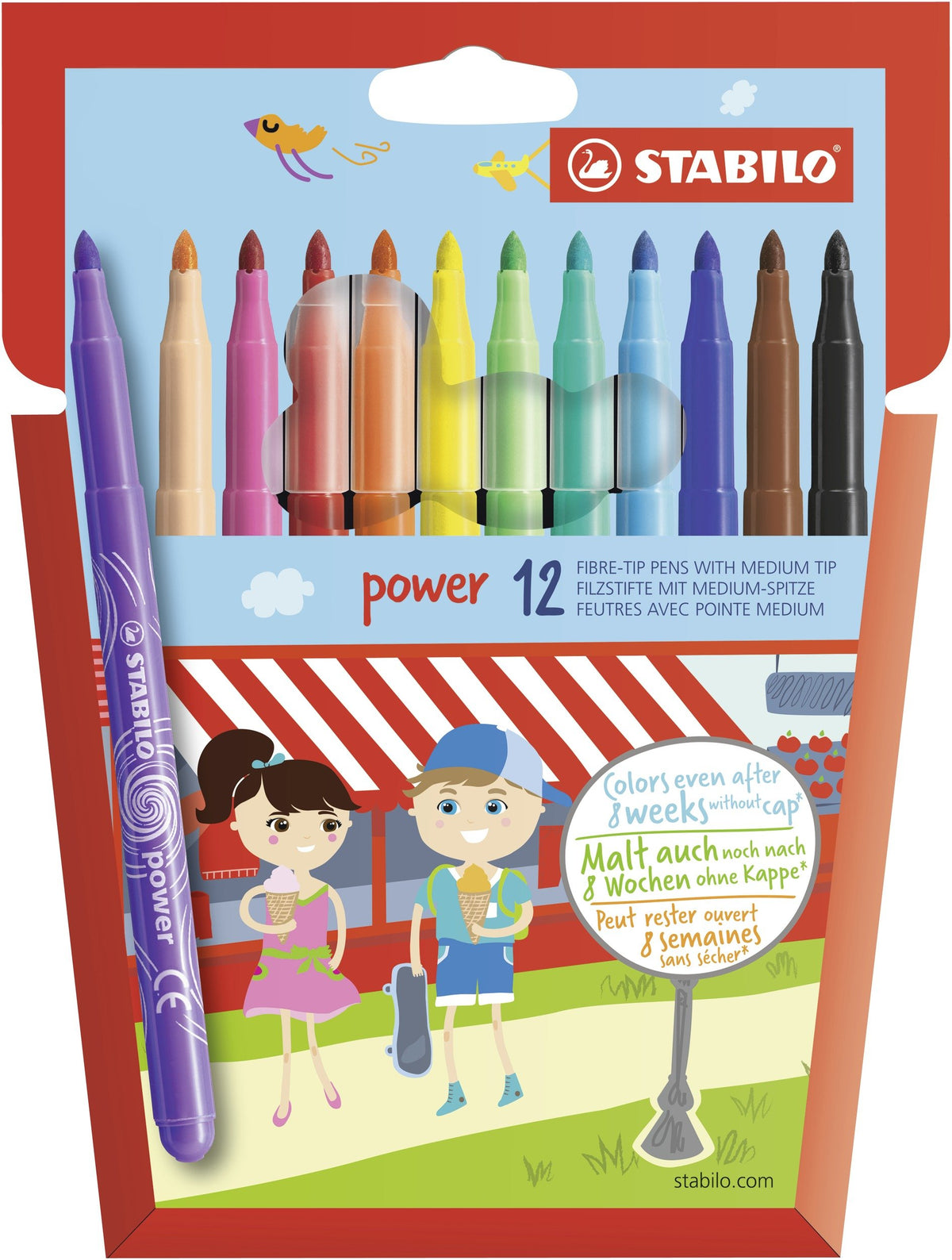STABILO power Medium Fibre-Tip Pens - Pack of 12 - Assorted Colours