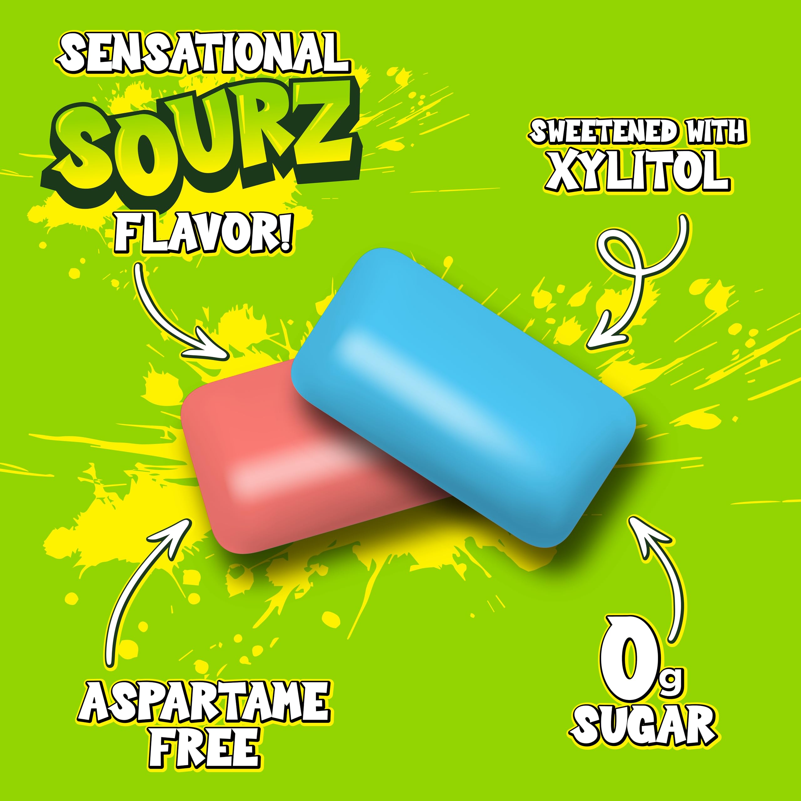 PUR Gum JUMBO SOURZ - Aspartame Free, Xylitol Sweetened Chewing Gum | Blue Raspberry & Watermelon | 20 Count (Pack of 3) 4