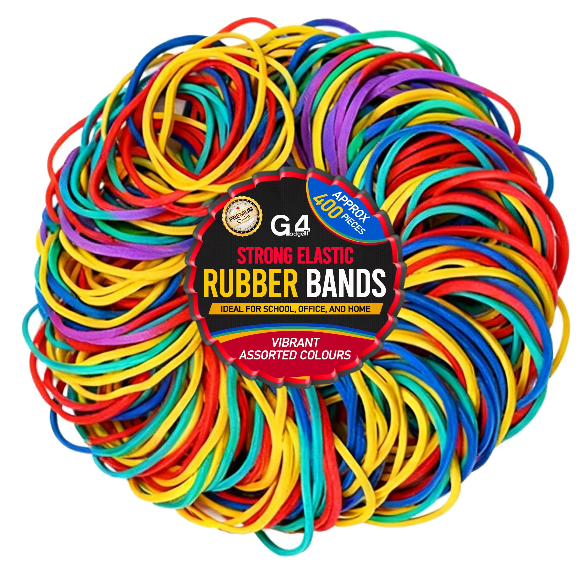 G4GADGET Elastic Bands - 400 Pack Assorted Sizes Rubber Bands | Strong & Multicolour