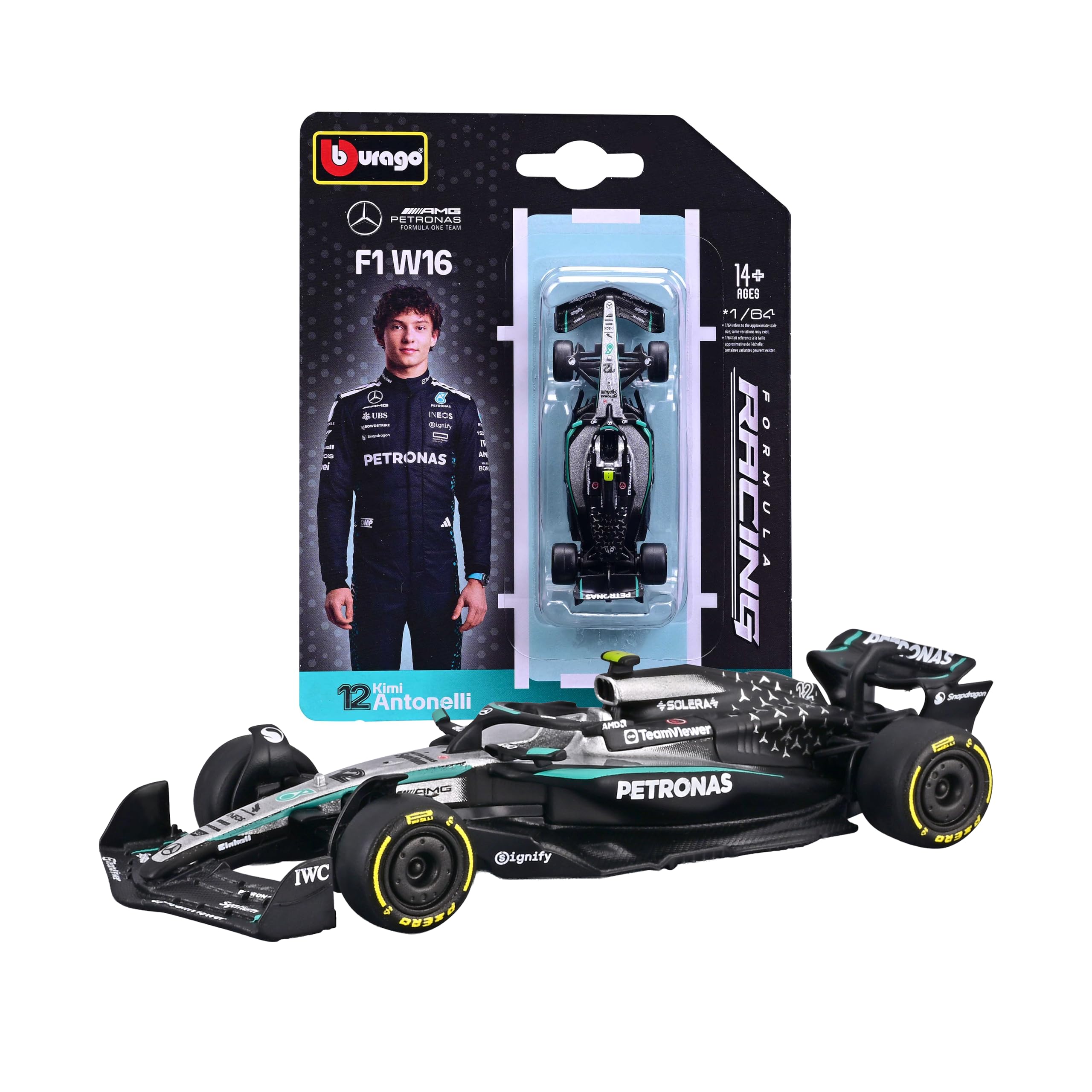 Bburago F1 Mercedes-AMG F1 W16 2025 #12 Antonelli Diecast Car | 1:64 Scale Metal Model 1