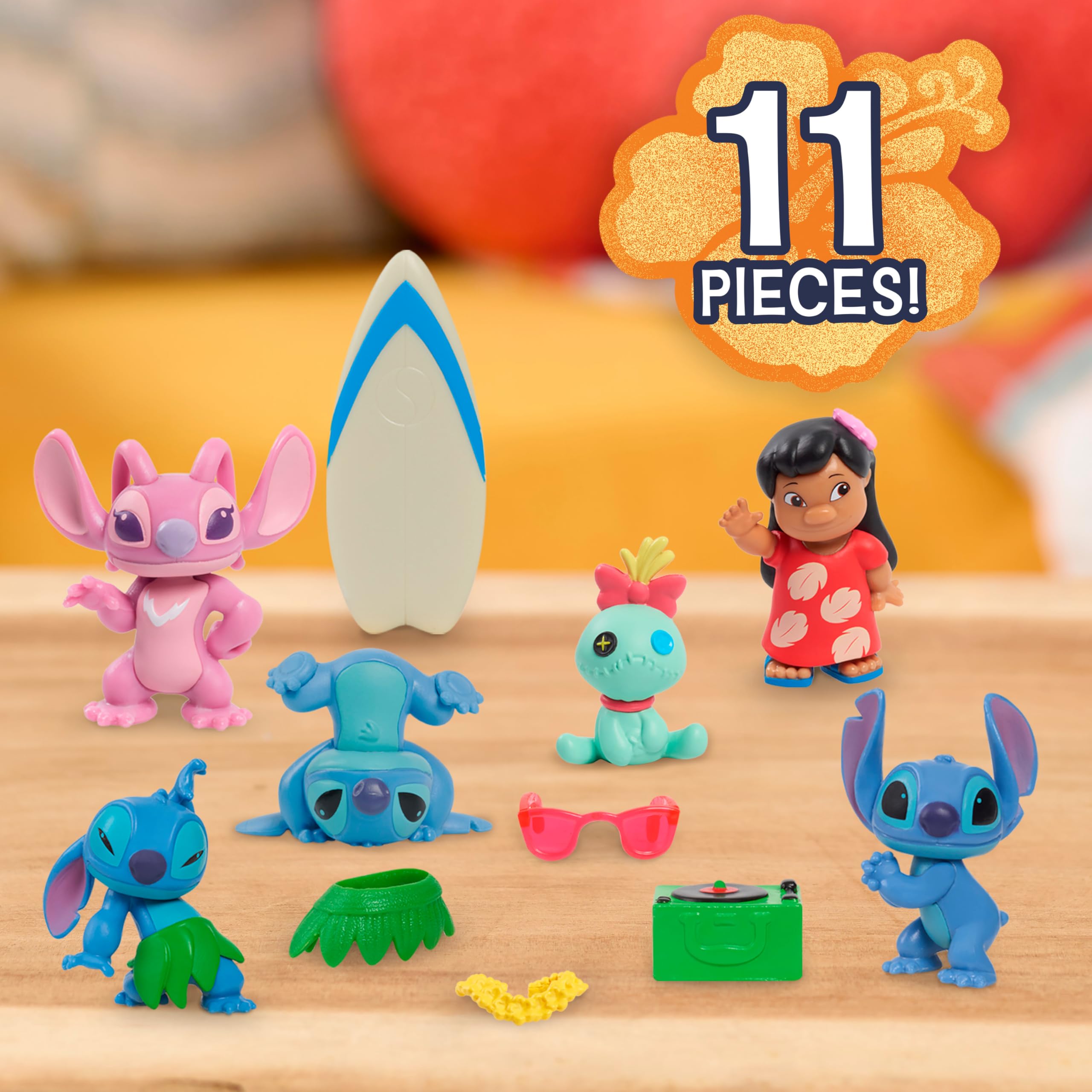 Just Play Disney Stitch Collectible Figure Set with Accessories, 11-Pieces, 5 cm Figurines, Ages 3+