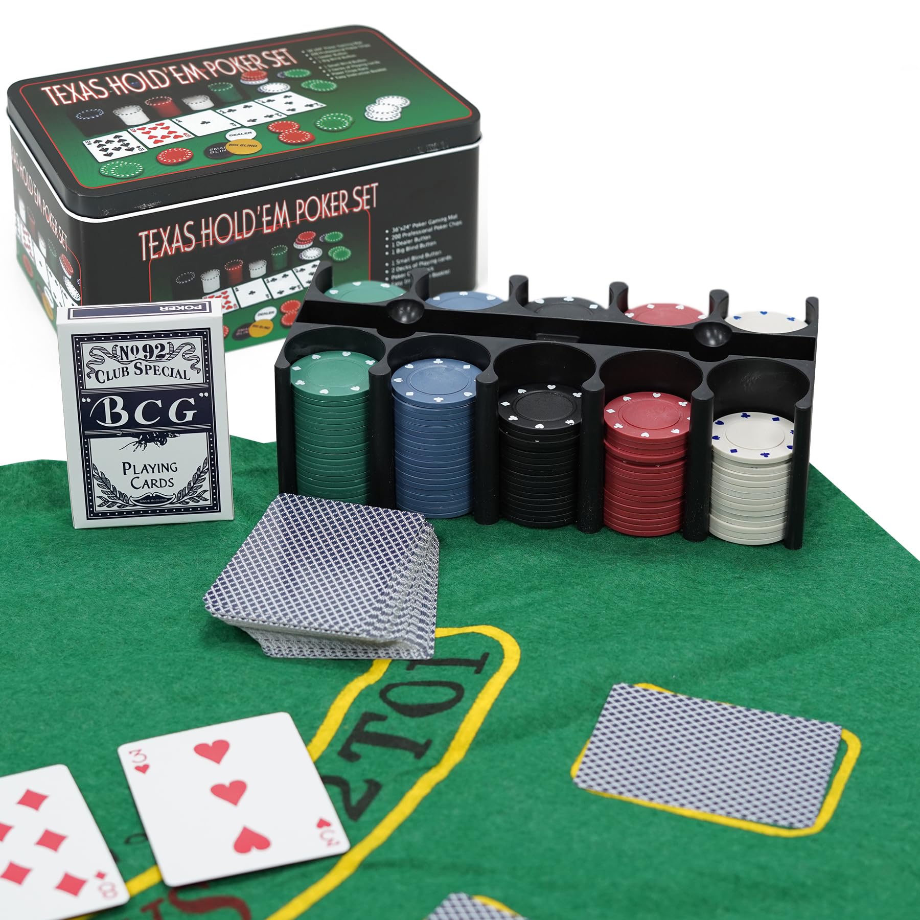 TANNESS 200 Pcs Poker Set - Non-Denominated Chips, Metal Case, Includes Dice & Cards