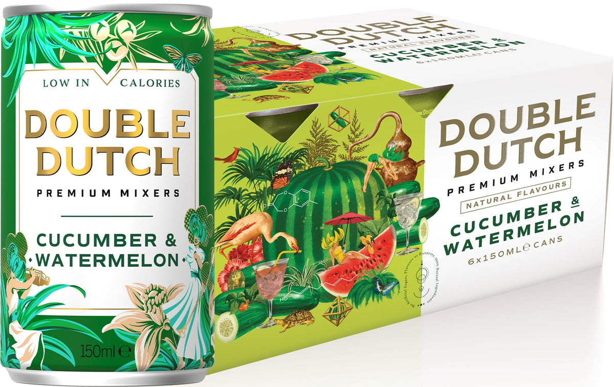 Double Dutch Cucumber & Watermelon Soda - Low-Calorie Soft Drink - 6 x 150ml Cans