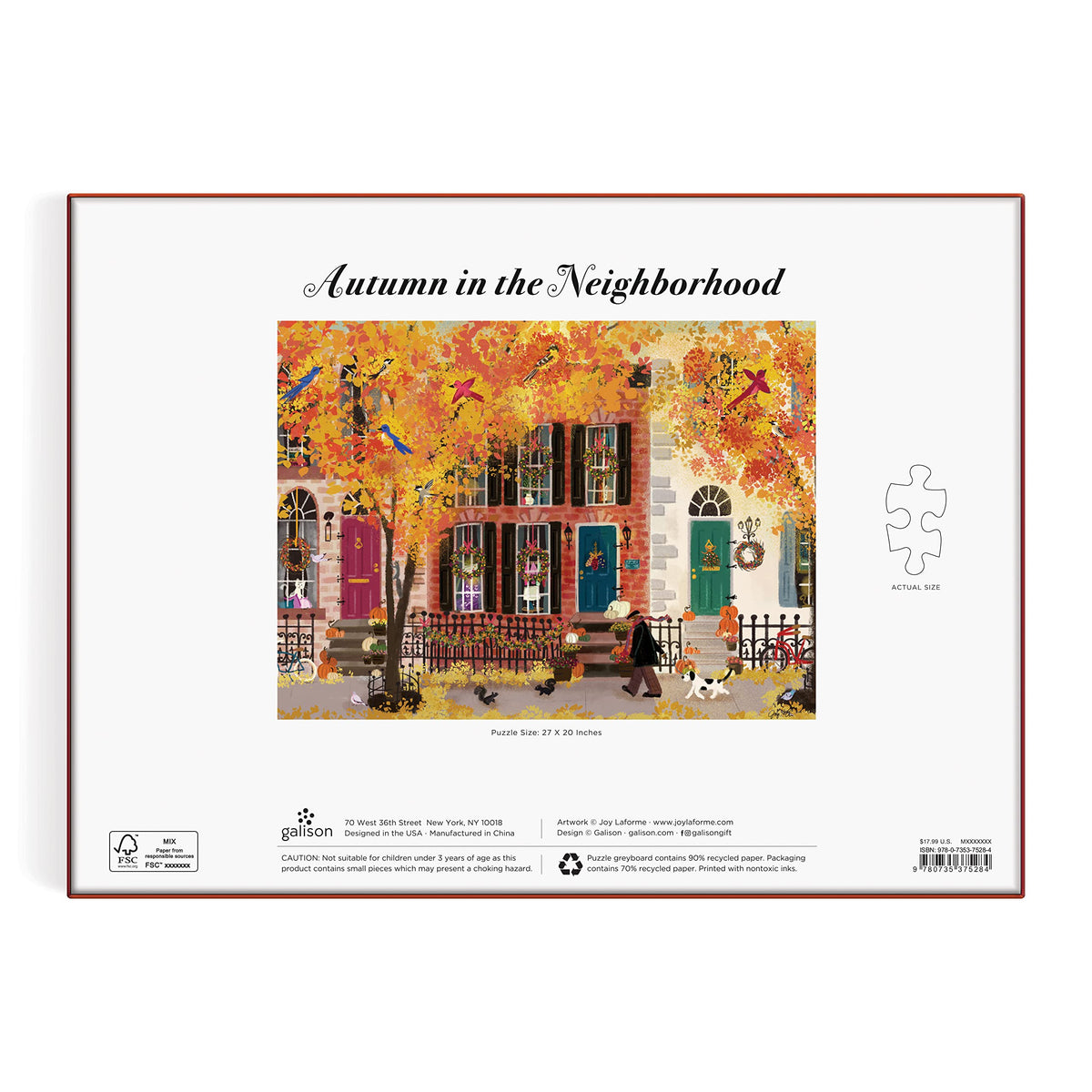 Galison Autumn in the Neighborhood 1000 Piece Jigsaw Puzzle - Cozy Fall Scene | 27" x 20" Completed Size 4