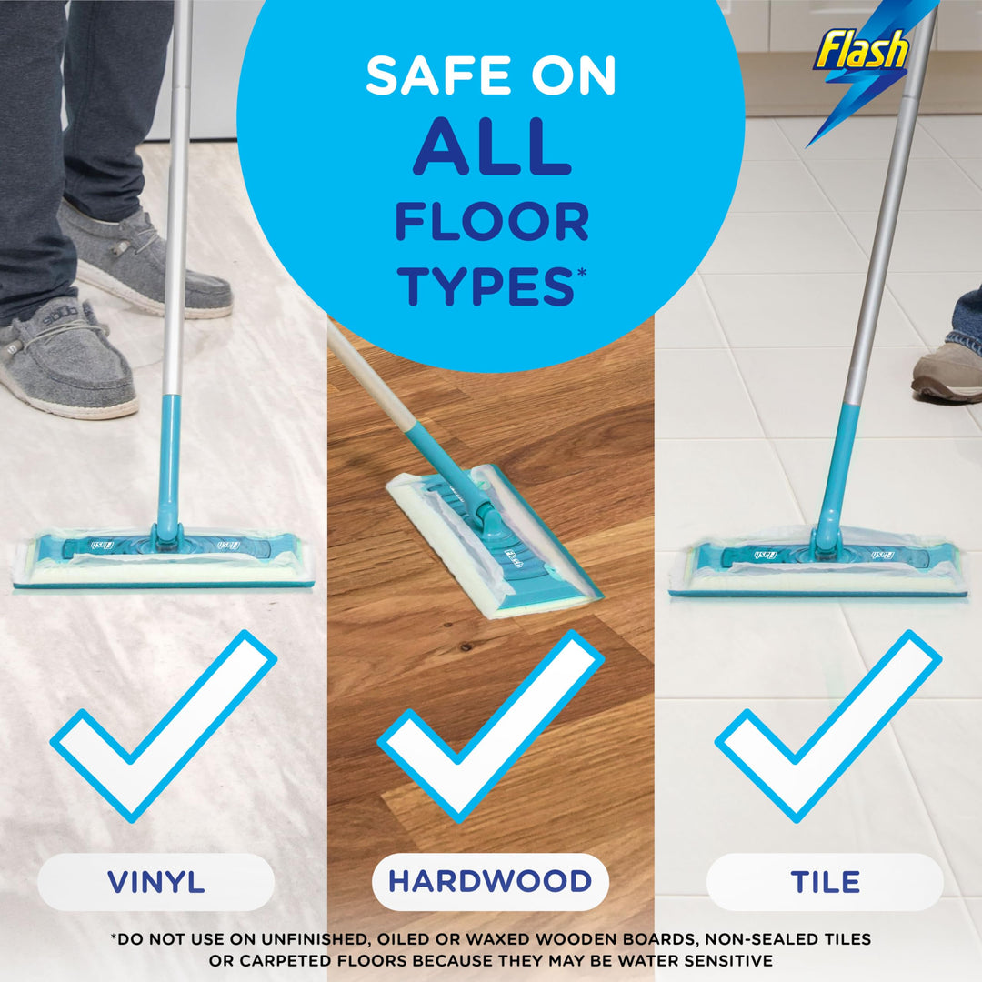 Flash Speedmop Floor Cleaner Starter Kit (1 Handle + 4 Wet & 4 Dry Refills) - Fast, Easy & Hygienic Cleaning for Hard Floors