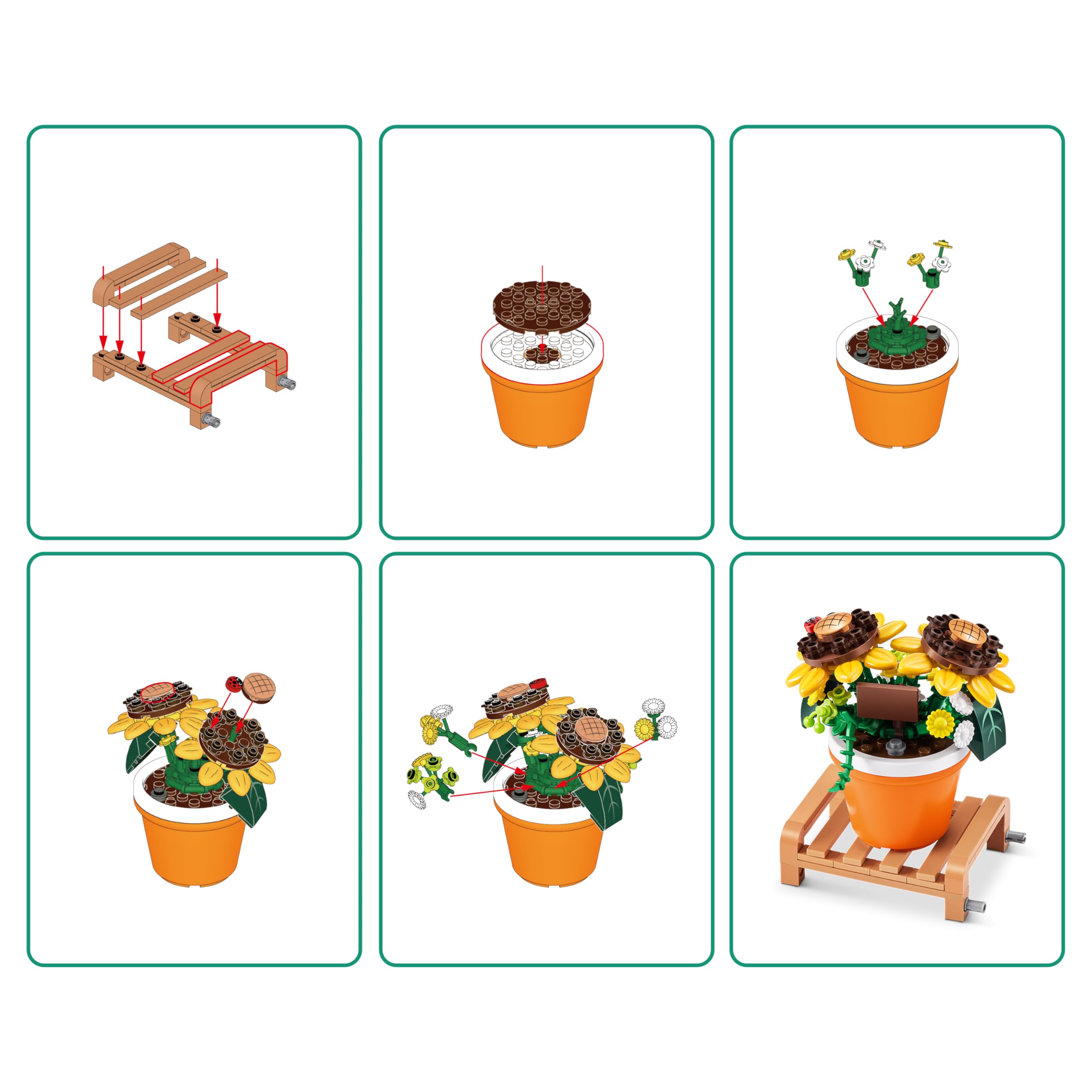 MAX Premium Garden Pot Plants Building Bricks Set - Sunflower Capsule (151 Pieces) 6
