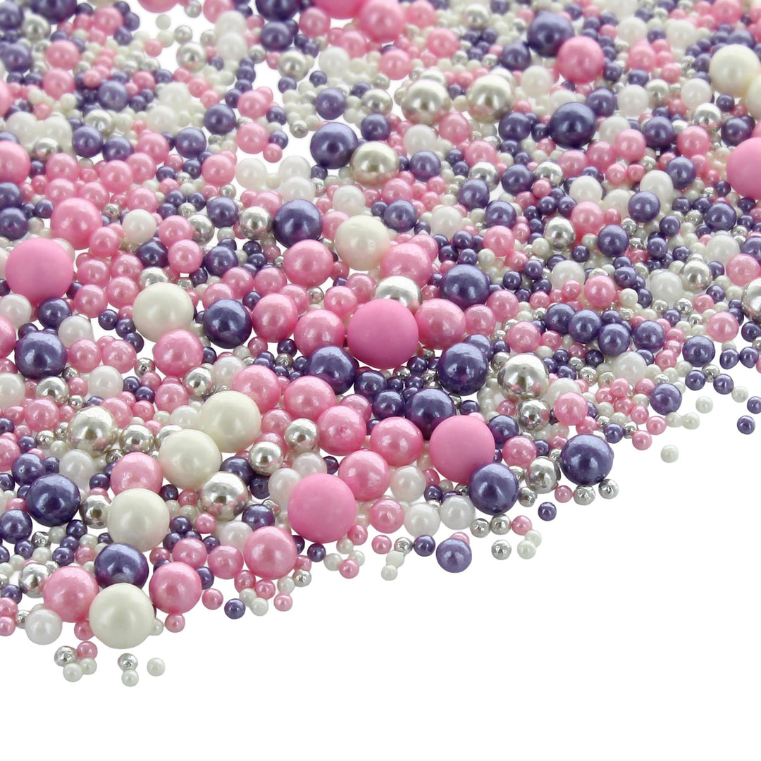 Baked with Love - Blossom Pearl Sprinkles Edible Cake Decorations | 100g | Pink, Purple, Silver