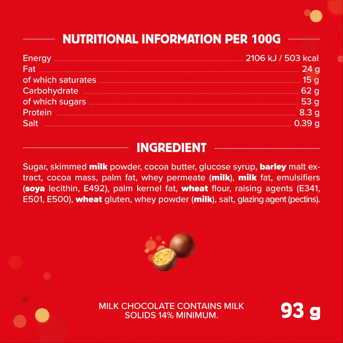 Maltesers Milk Chocolate Crisp Malt Centre Sweets - 93 g Pouch