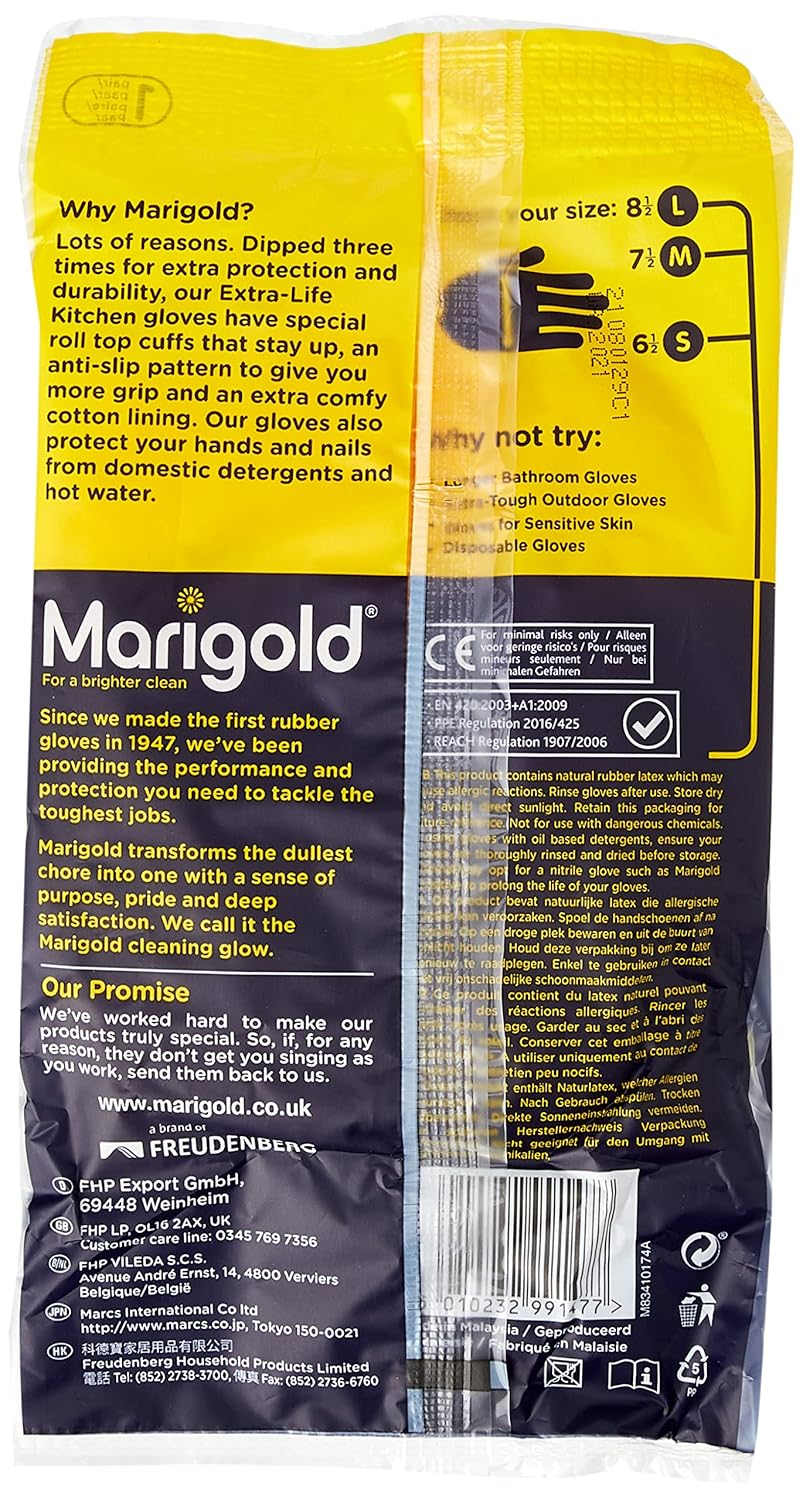 Marigold - Extra-Life Kitchen Gloves Medium, 6-Pack Bundle, Yellow