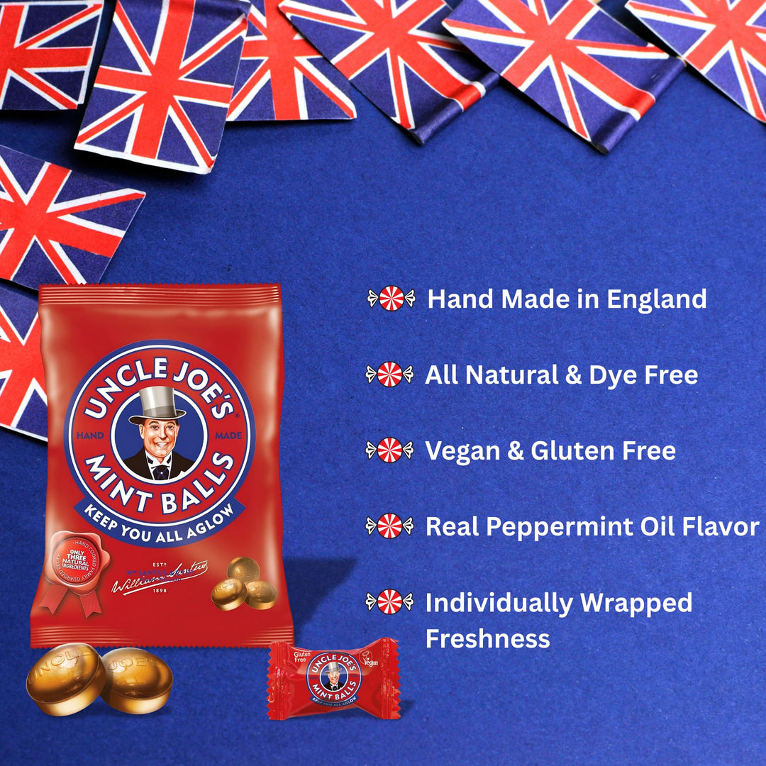Uncle Joe's Mint Balls 90g Bag - Traditional English Mint Sweets