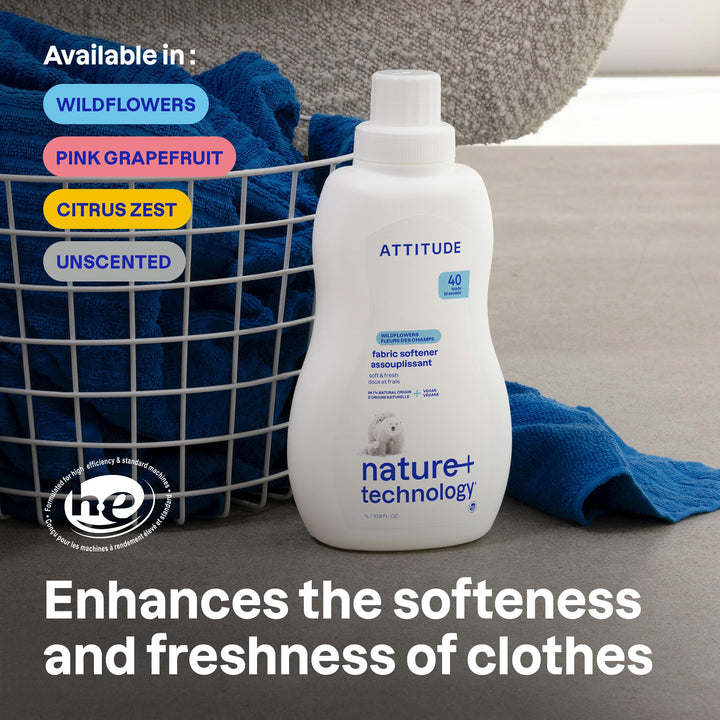 ATTITUDE - Liquid Fabric Softener, Plant-Based & Vegan, HE Compatible, Citrus Zest, 1.07 kg