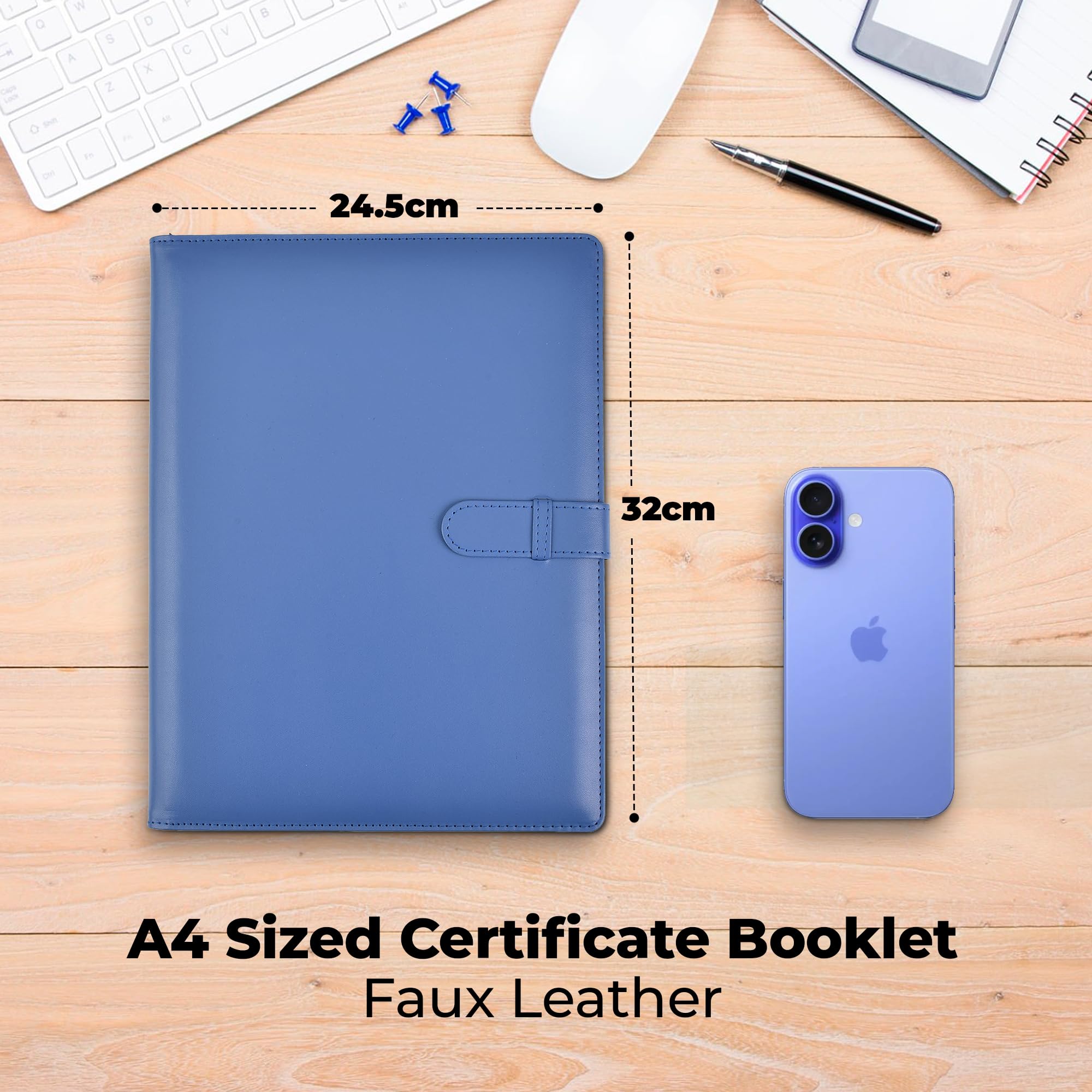 ARPAN A4 Certificate Folder Display Book - 36 Pockets | Blue Faux Leather | Soft Padded Cover