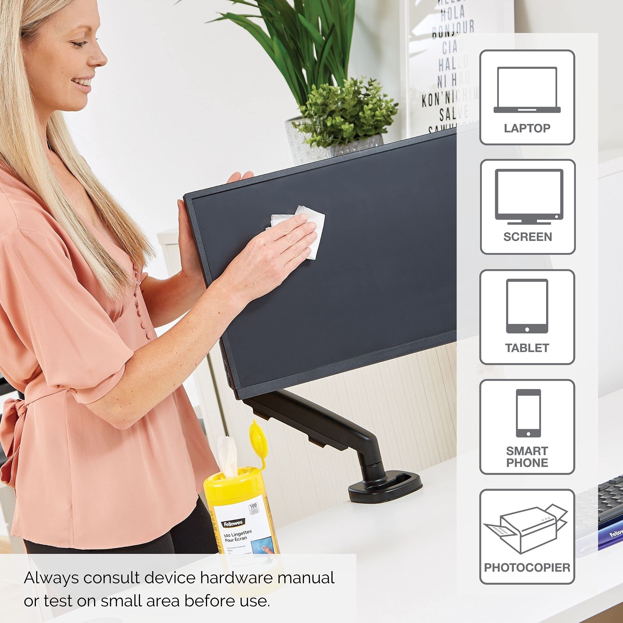 Fellowes Screen Cleaning Wipes Tub - 100 Wipes, Pack of Six | Anti-Static, Non-Streak 5