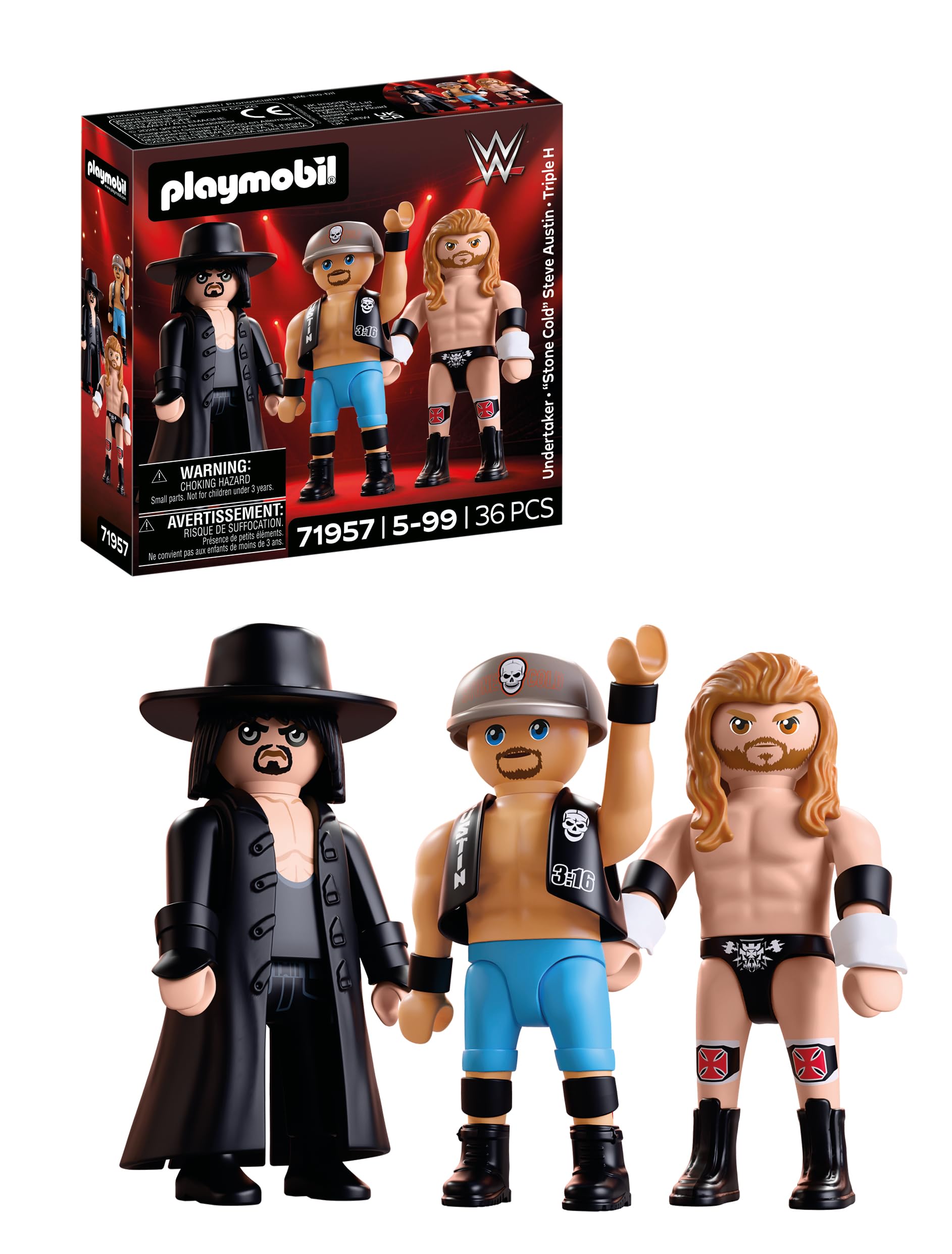 Playmobil WWE Attitude Era Multipack Figure Set - Undertaker, Stone Cold, Triple H | Ages 4+
