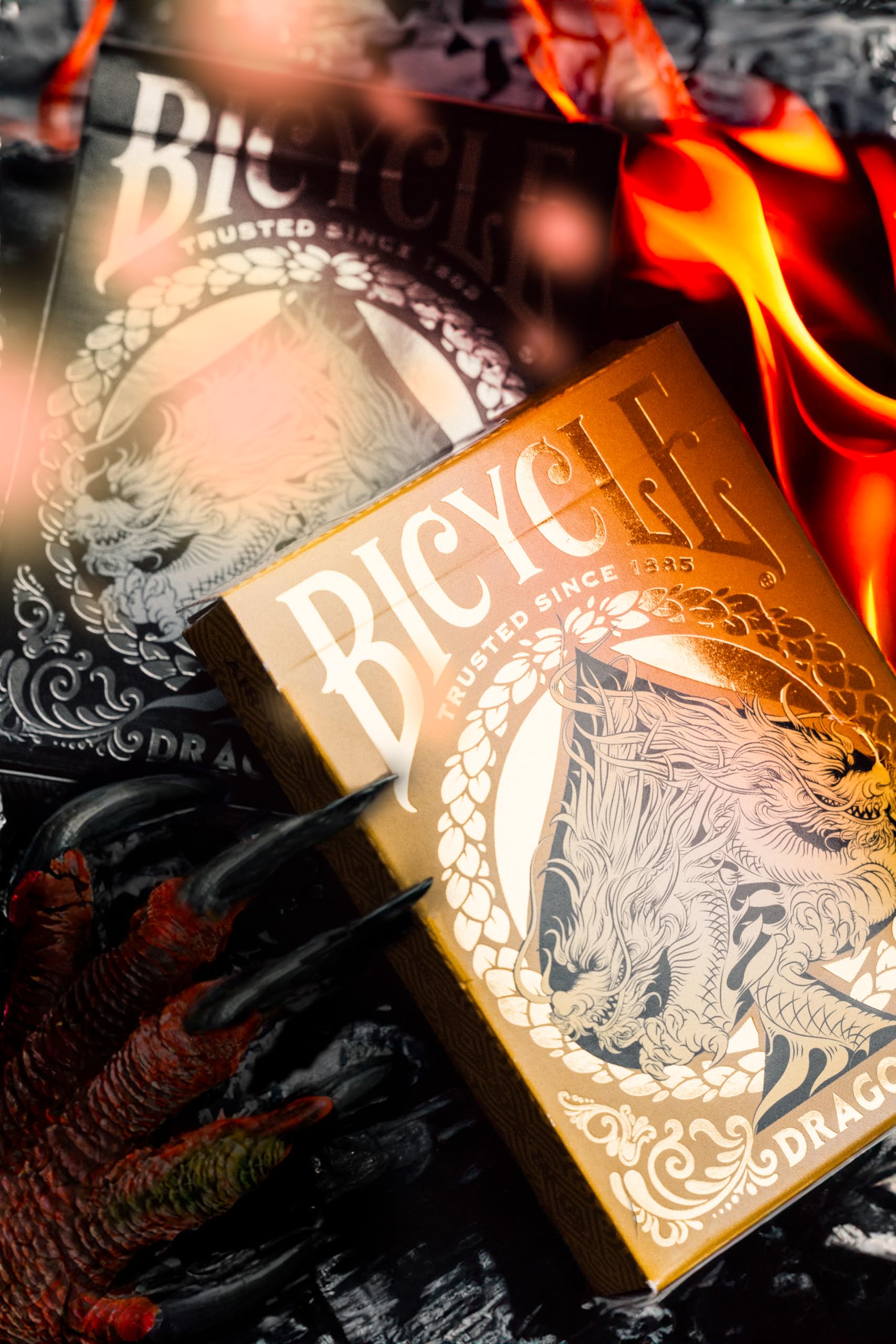 Bicycle Gold Dragon Playing Cards - Air Cushion Finish | Hand Drawn Court Cards | 1 Deck 5