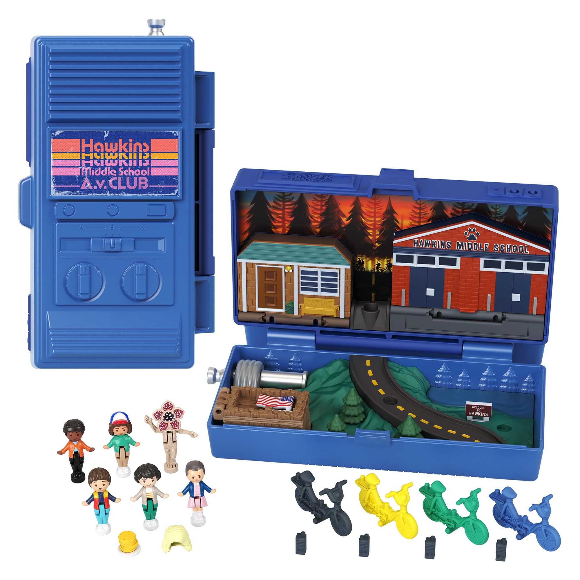 Polly Pocket Stranger Things Collector Playset - Walkie Talkie Compact with 6 Character Dolls & 10 Accessories, Ages 4-10