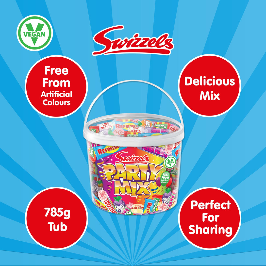 Swizzels Party Mix Tub 785g - Retro Sweets Bulk Assortment Vegan Friendly