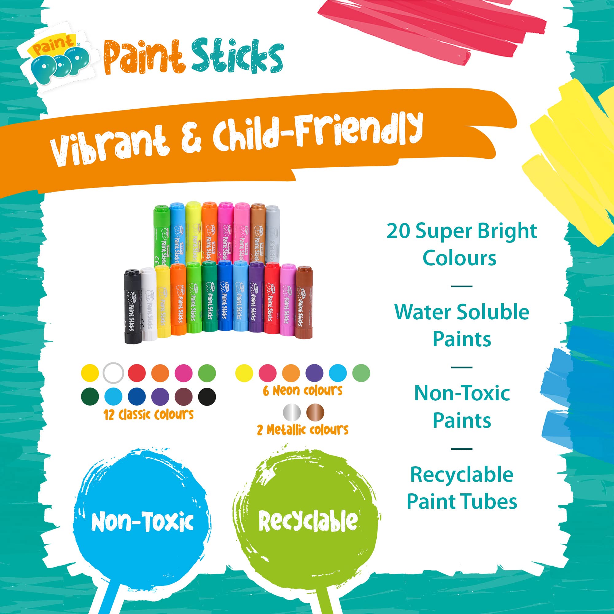 Paint Pop Paint Sticks - 20 Pack Assorted Colours | Mess-Free, Fast Drying, Twist & Paint Action 5