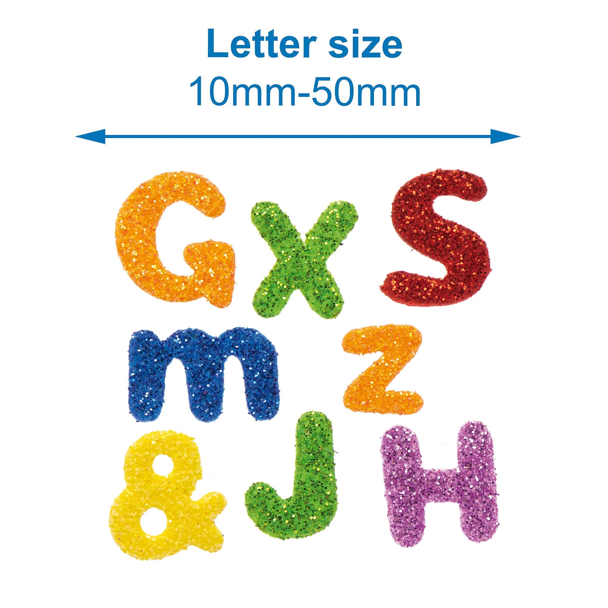 Baker Ross EX594 Glitter Letter Puffy Stickers - 850 Pack Self Adhesive Foam Shapes | 1cm-1.5cm 4