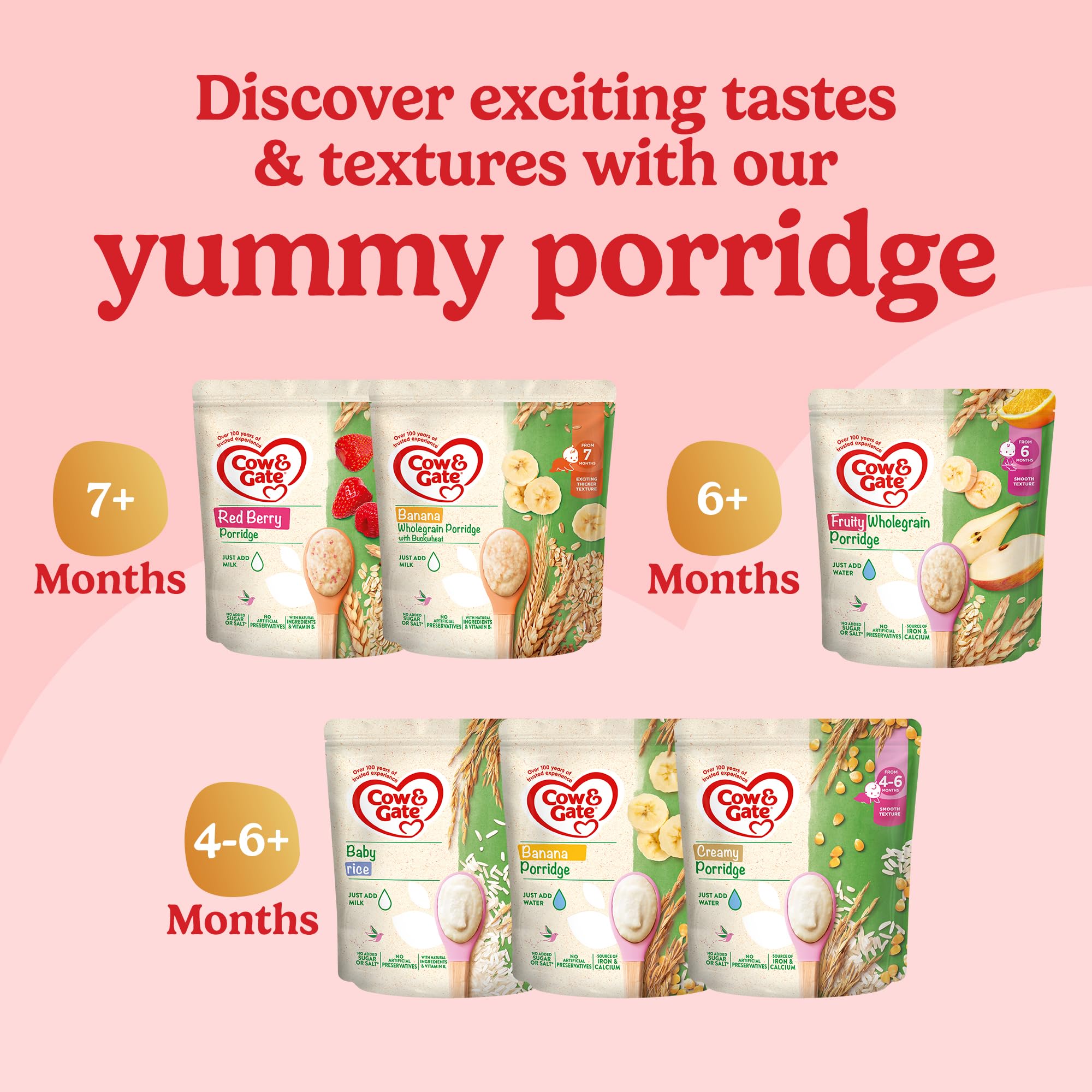 Cow & Gate Banana Wholegrain Porridge Baby Cereal - 7+ Months, 200g Pack of 4 4