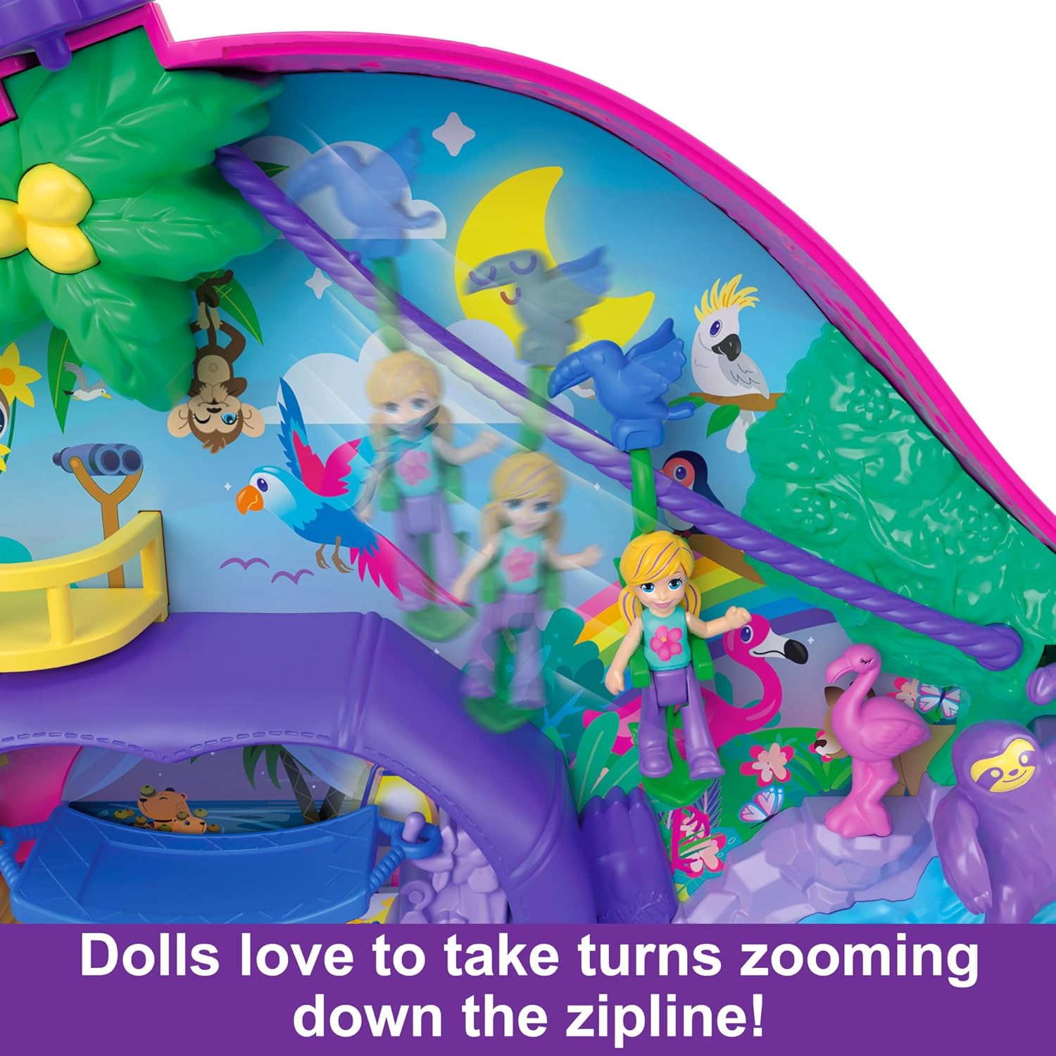 Polly Pocket Sloth Family 2-in-1 Purse Compact Playset with 2 Micro Dolls & 12 Accessories 5