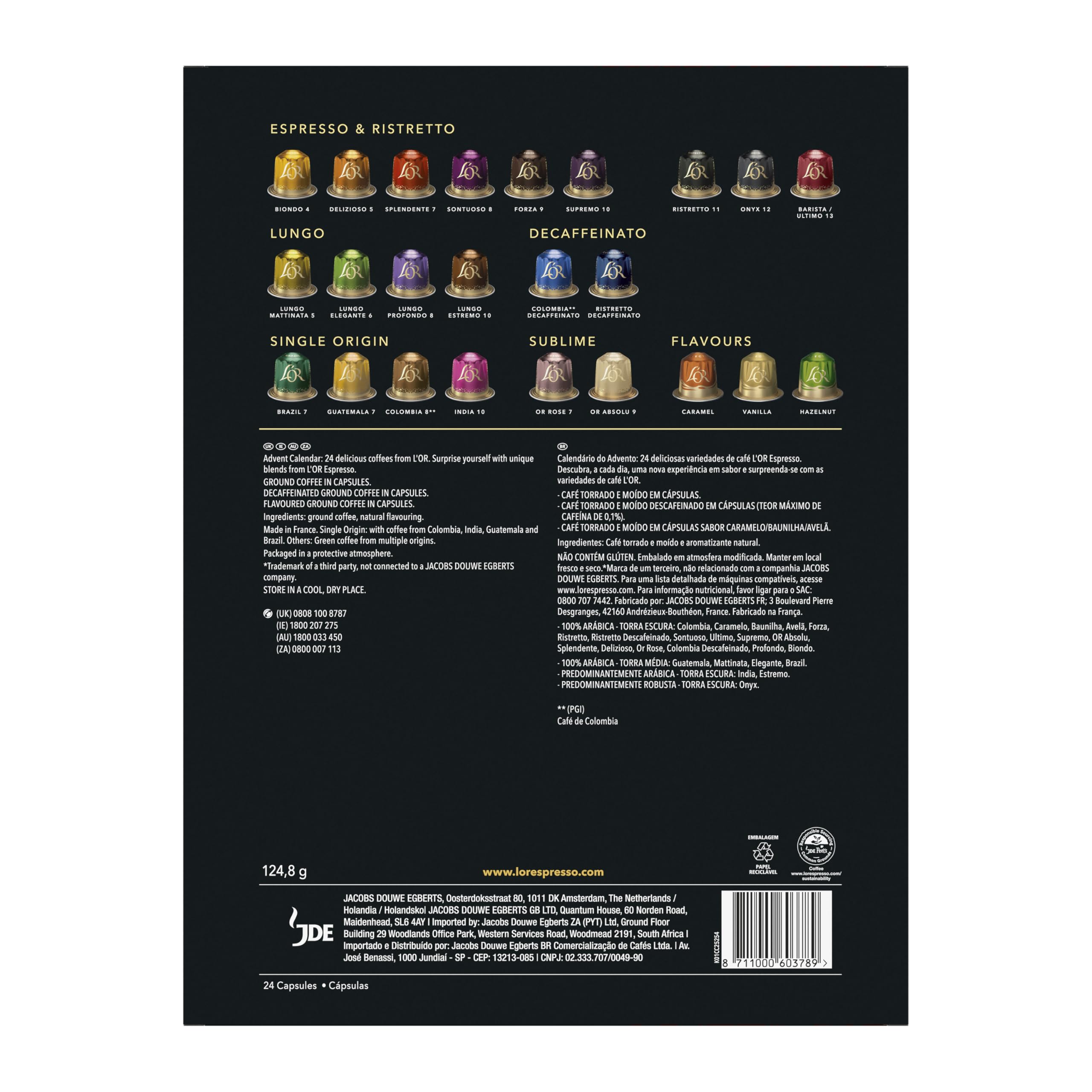 L'OR Coffee Pod Advent Calendar - 24 Capsules for Nespresso Original & L'OR BARISTA 7