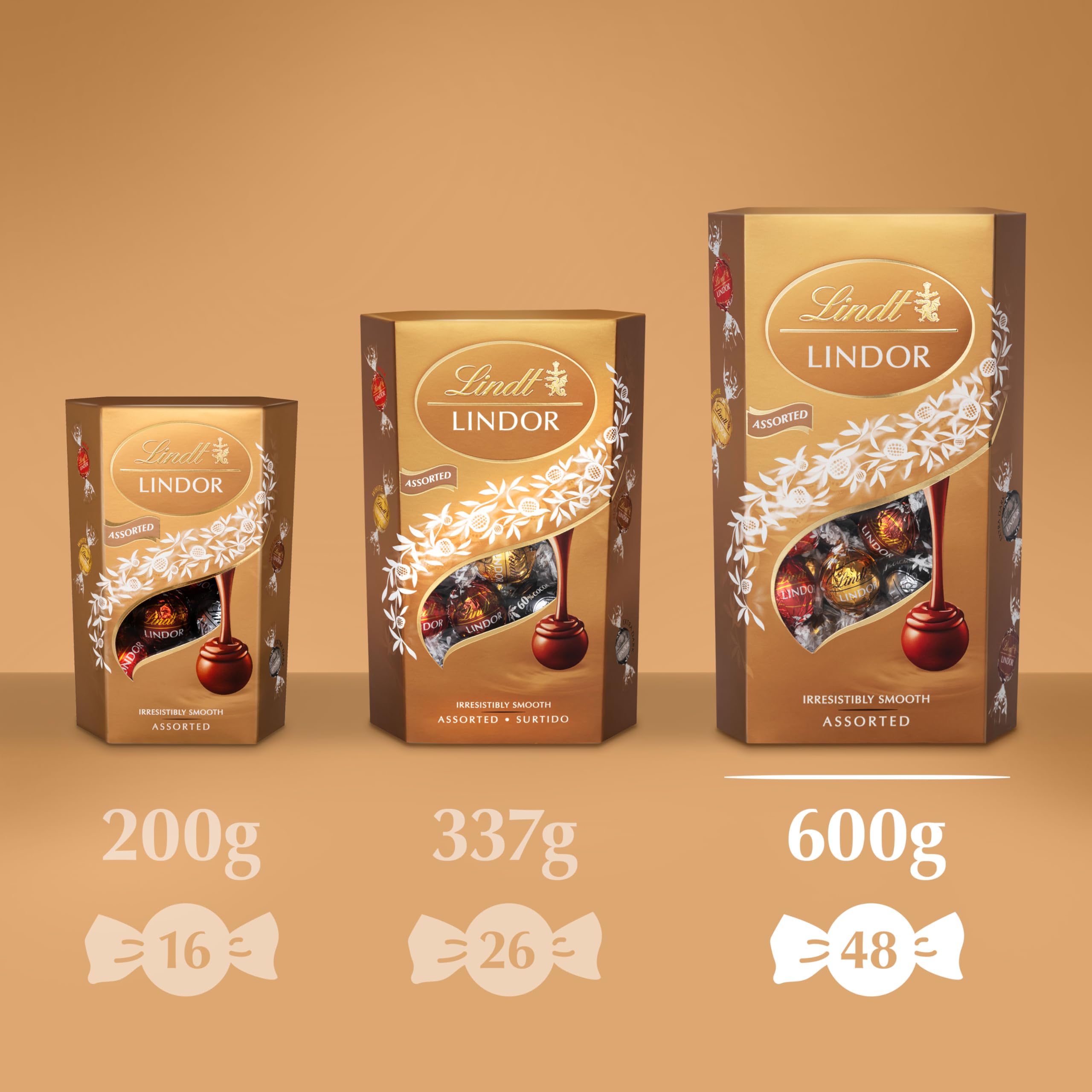 Lindt Lindor Assorted Chocolate Truffles - Smooth Melting Milk, White, Dark & Hazelnut | 600g Box 8