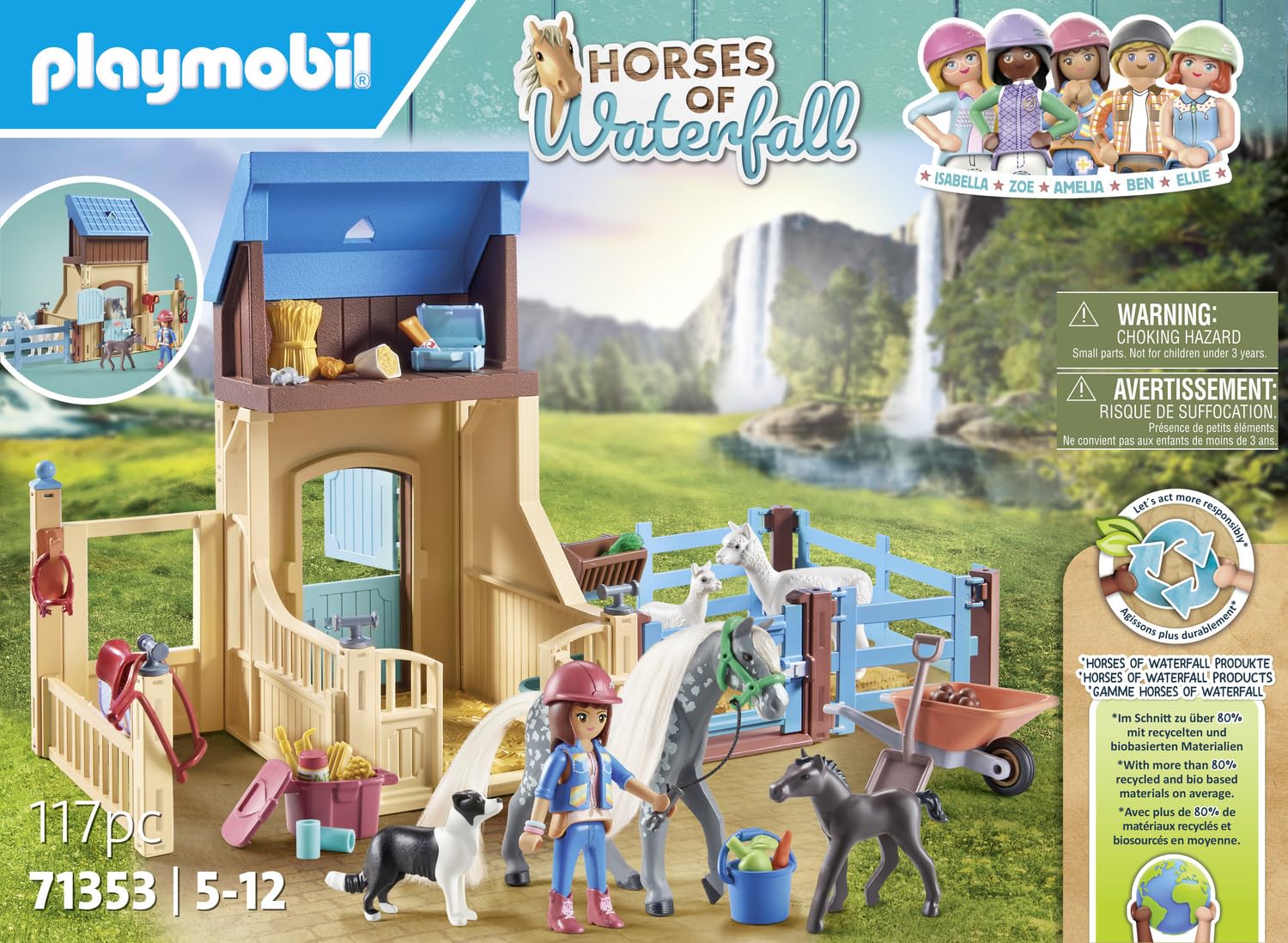 Playmobil 71353 Horses of Waterfall Horse Stall with Amelia and Whisper - Imaginative Play Set for Kids 5+ 6