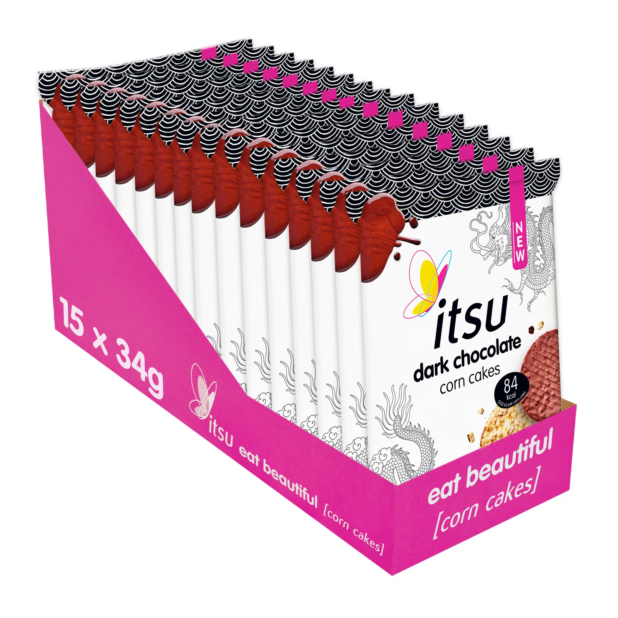 Itsu Dark Chocolate Corn Cakes - Gluten Free | 84 Calories per Cake | Pack of 15 2
