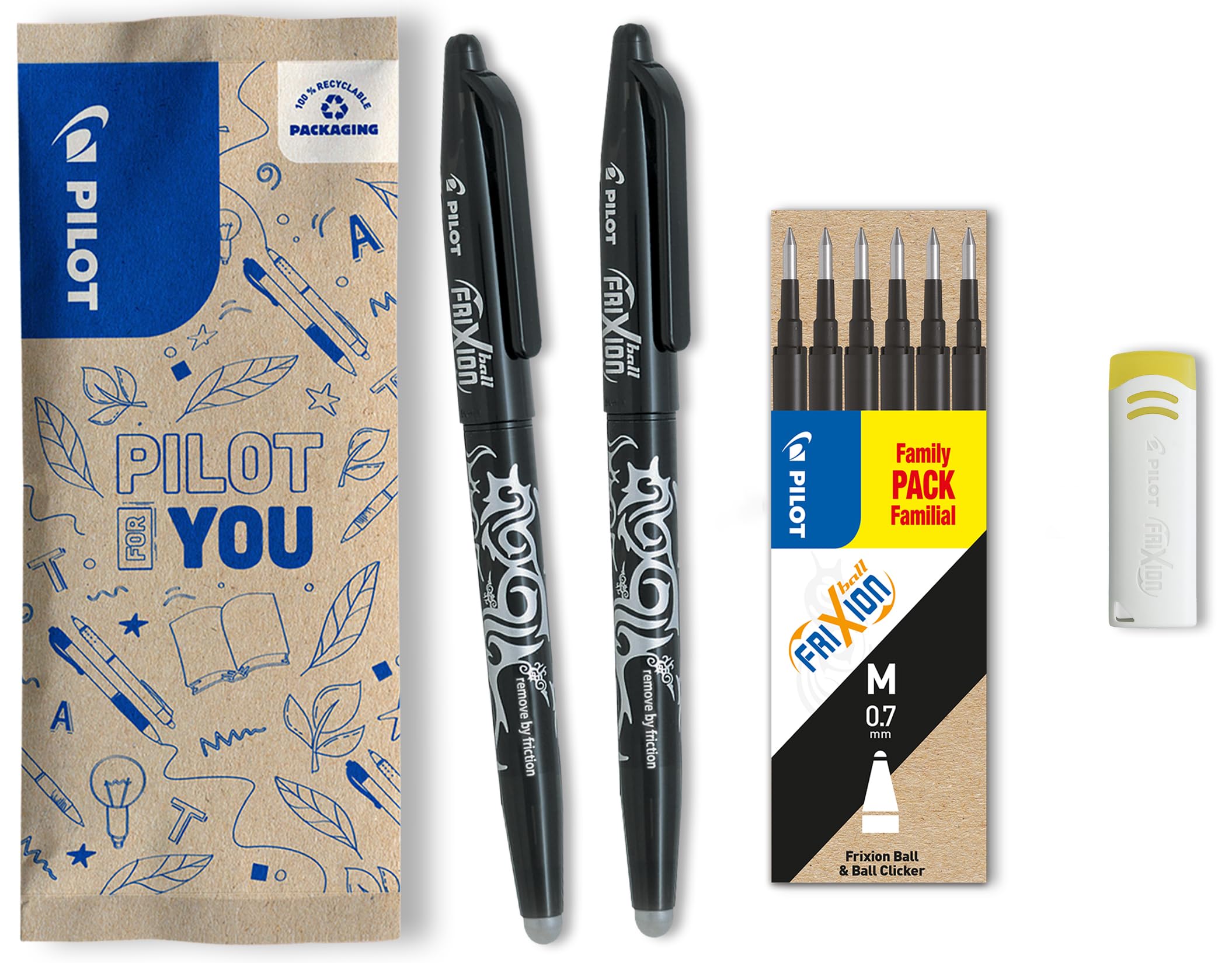 PILOT FriXion Ball Erasable Pen Refills - 0.7mm Medium Tip, Black Ink | 4 Count Pack