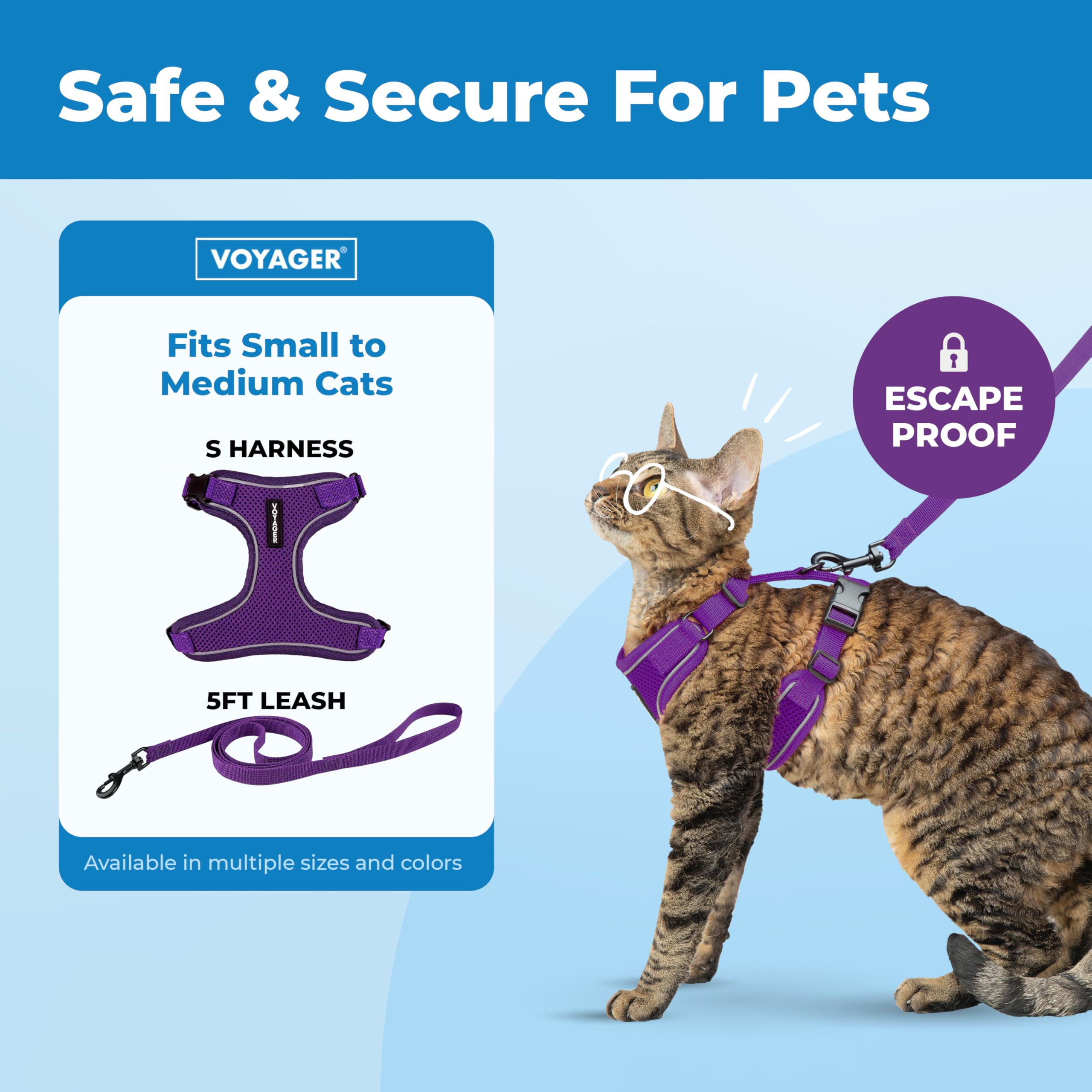 Best Pet Supplies Voyager Escape Proof Cat Harness and Leash Set - Reflective Stitching, All-Weather Air Mesh | Purple, Size S