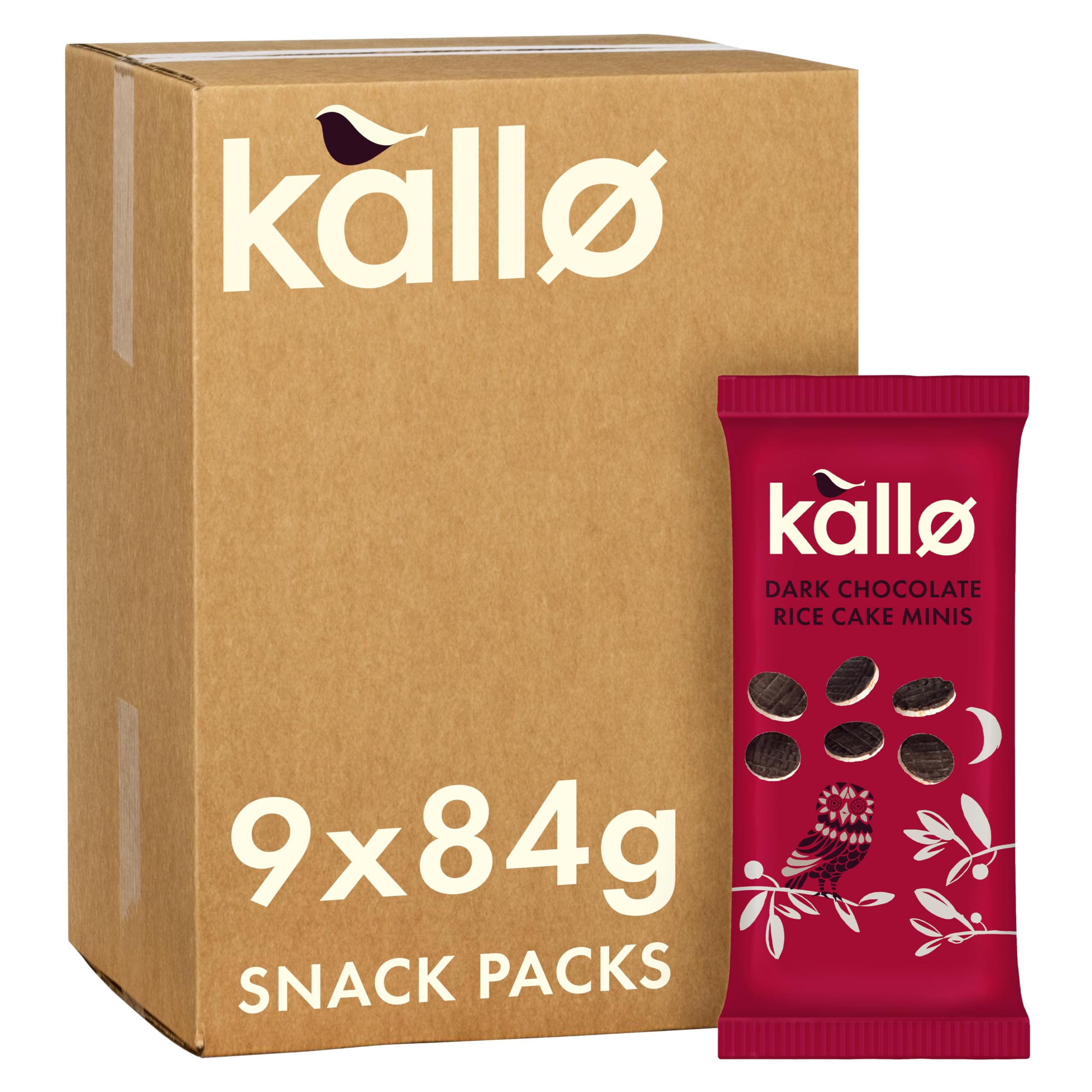 Kallo Dark Chocolate Mini Rice Cakes - Gluten Free, Vegetarian | 9 x 84g Packs