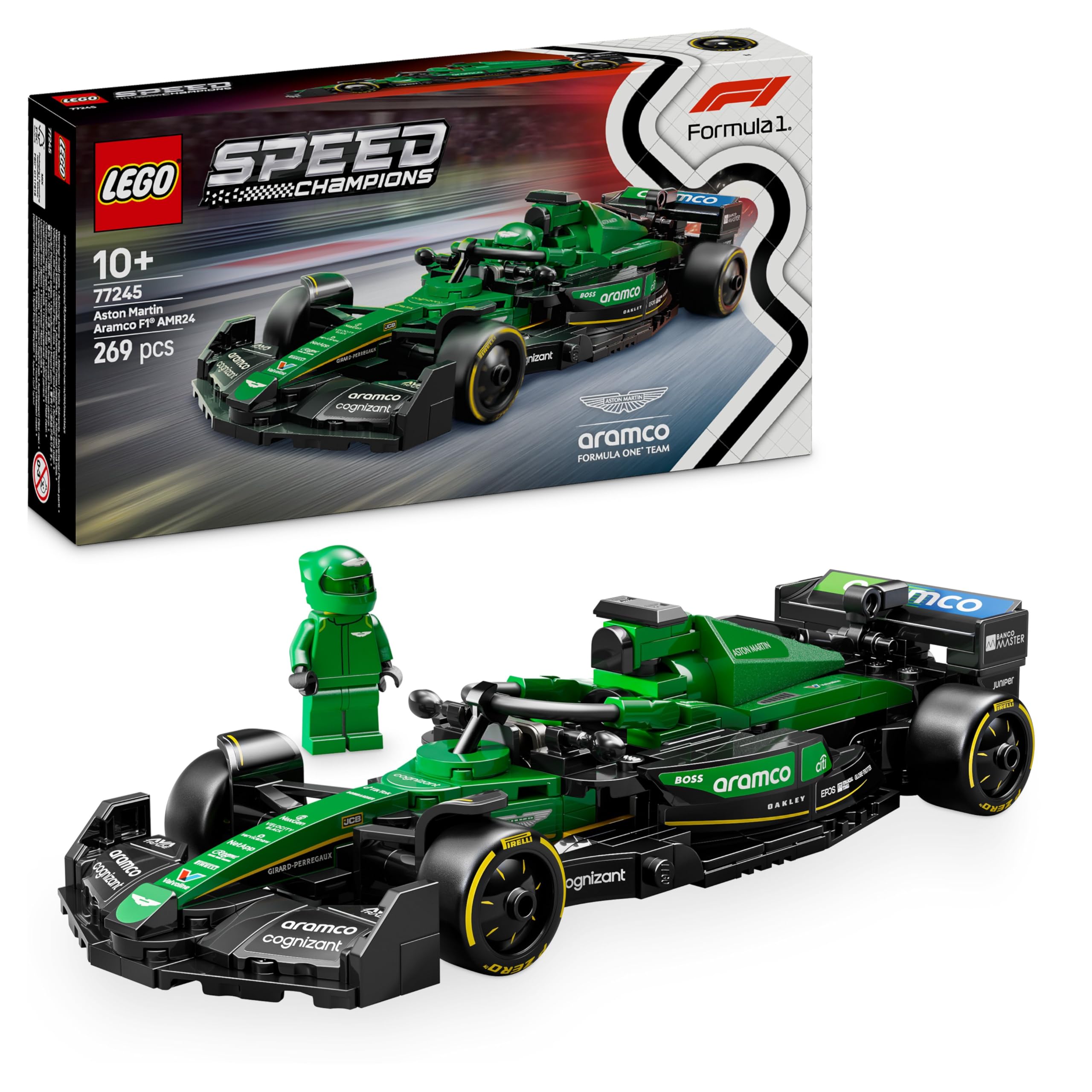 LEGO Speed Champions Aston Martin Aramco F1 AMR24 Race Car Toy - Building Set with Driver Minifigure for Ages 10+ 10