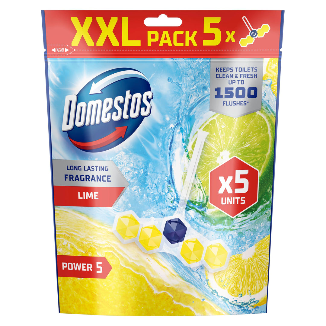 Domestos Power 5 Lime Toilet Rim Blocks - Long-Lasting Toilet Freshener for Up to 300 Flushes