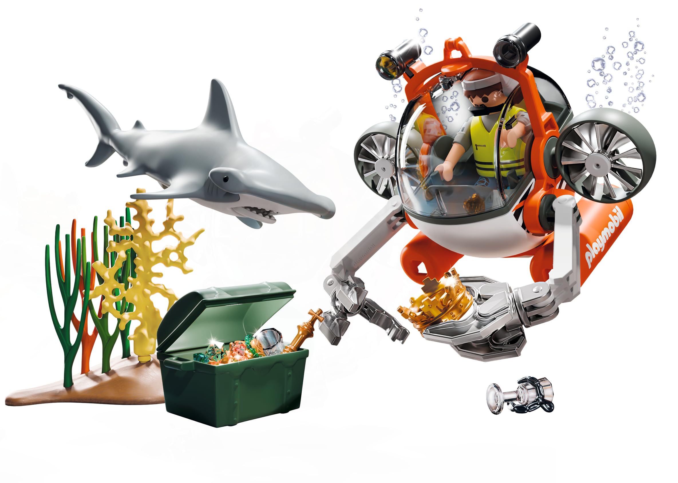 Playmobil Treasure Hunt with Submarine - Floating Playset with Shark & Figures for Ages 4+ 8
