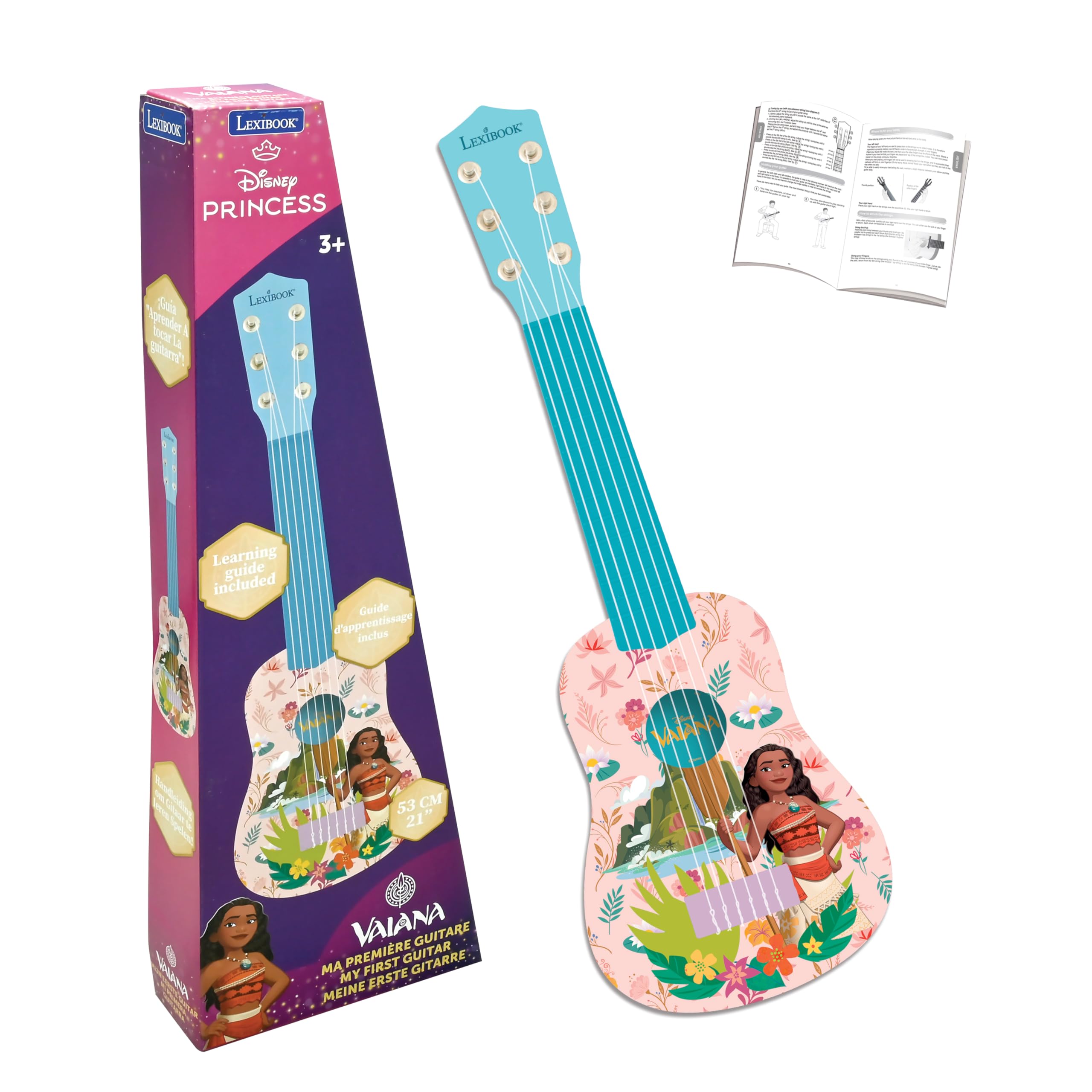 Lexibook Disney Moana My First Guitar - 6 Nylon Strings, 53 cm, Pink/Blue, Ages 3+ 1