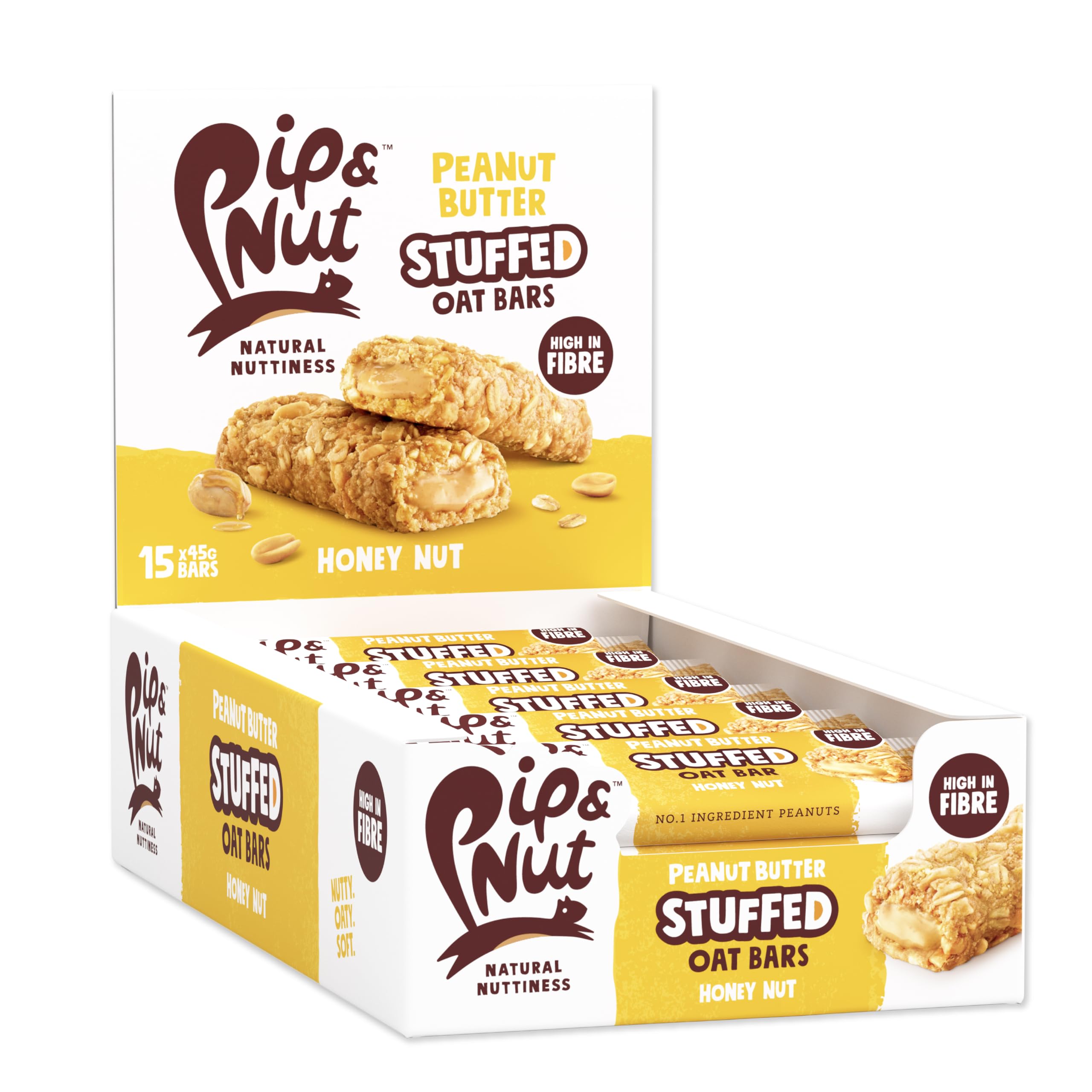 Pip & Nut Peanut Butter Stuffed Honey Nut Oat Bar - Energy Boost | 15 x 45g Bars
