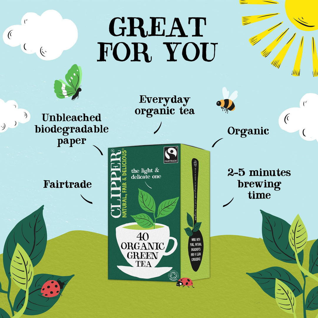 Clipper Organic Pure Green Tea Bags - Box of 40 Fairtrade & Biodegradable Tea Bags