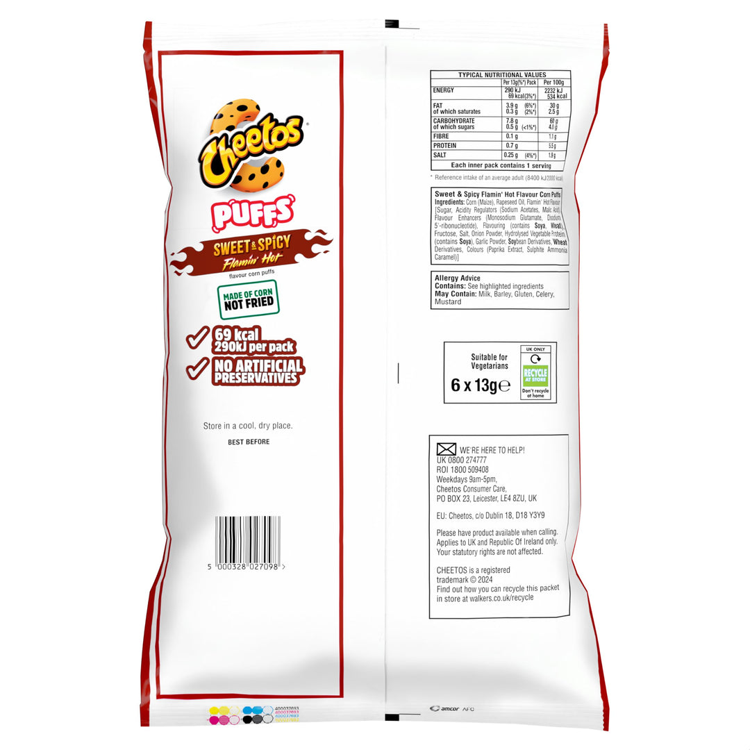 Cheetos Puffs Sweet and Spicy Flamin Hot Multipack Crisps 6x13g
