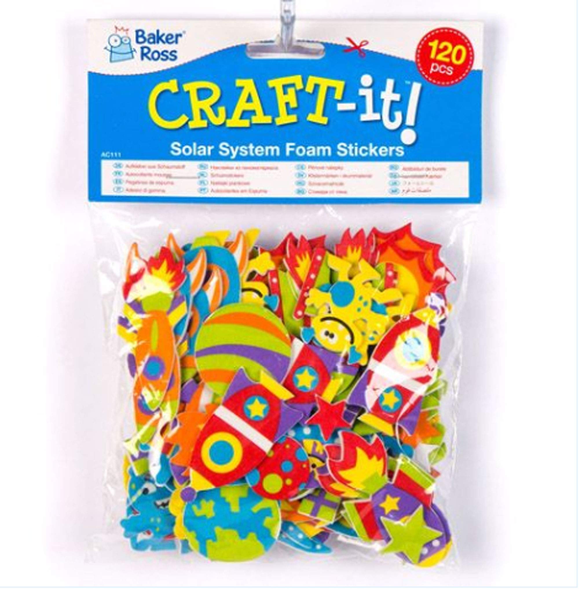 Baker Ross Space and Alien Foam Stickers (Pack of 120) Self Adhesive | 20mm-80mm 3